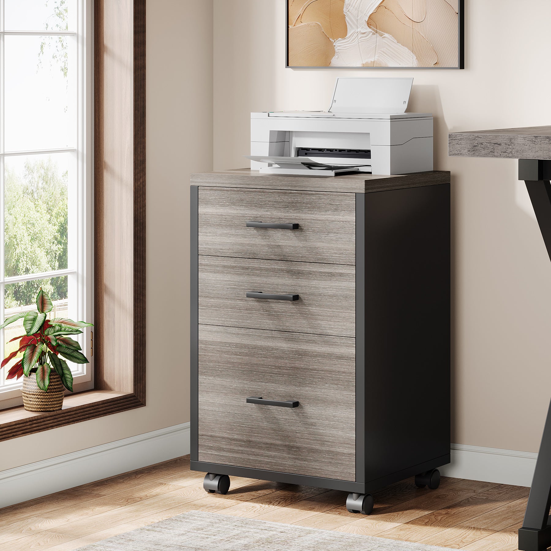 3-Drawer File Cabinet, Modern Rolling Printer Stand for Home Office