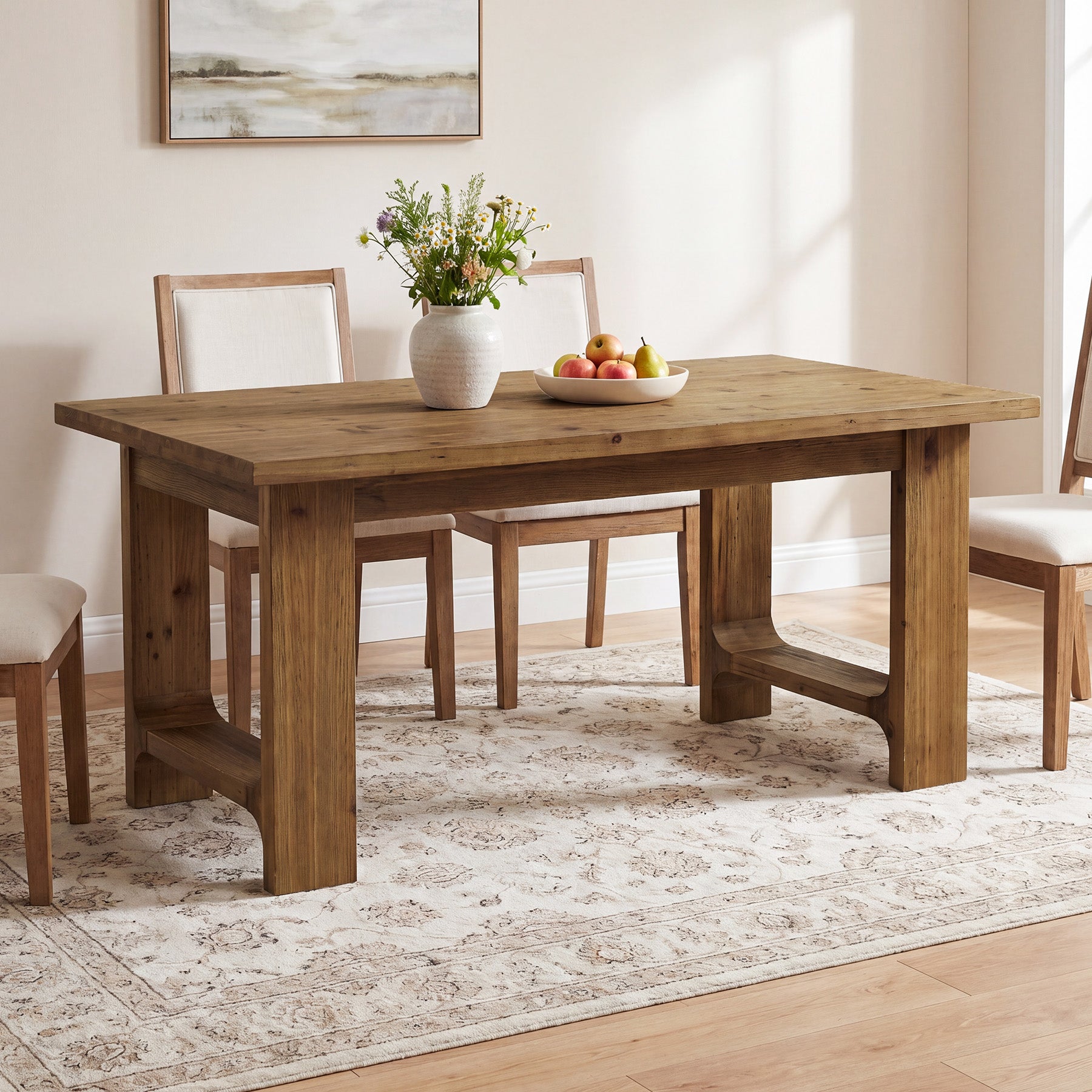 Tribesigns 63-Inch Solid Wood Dining Table with U-Shaped Legs, Farmhouse Kitchen Table for 6 People