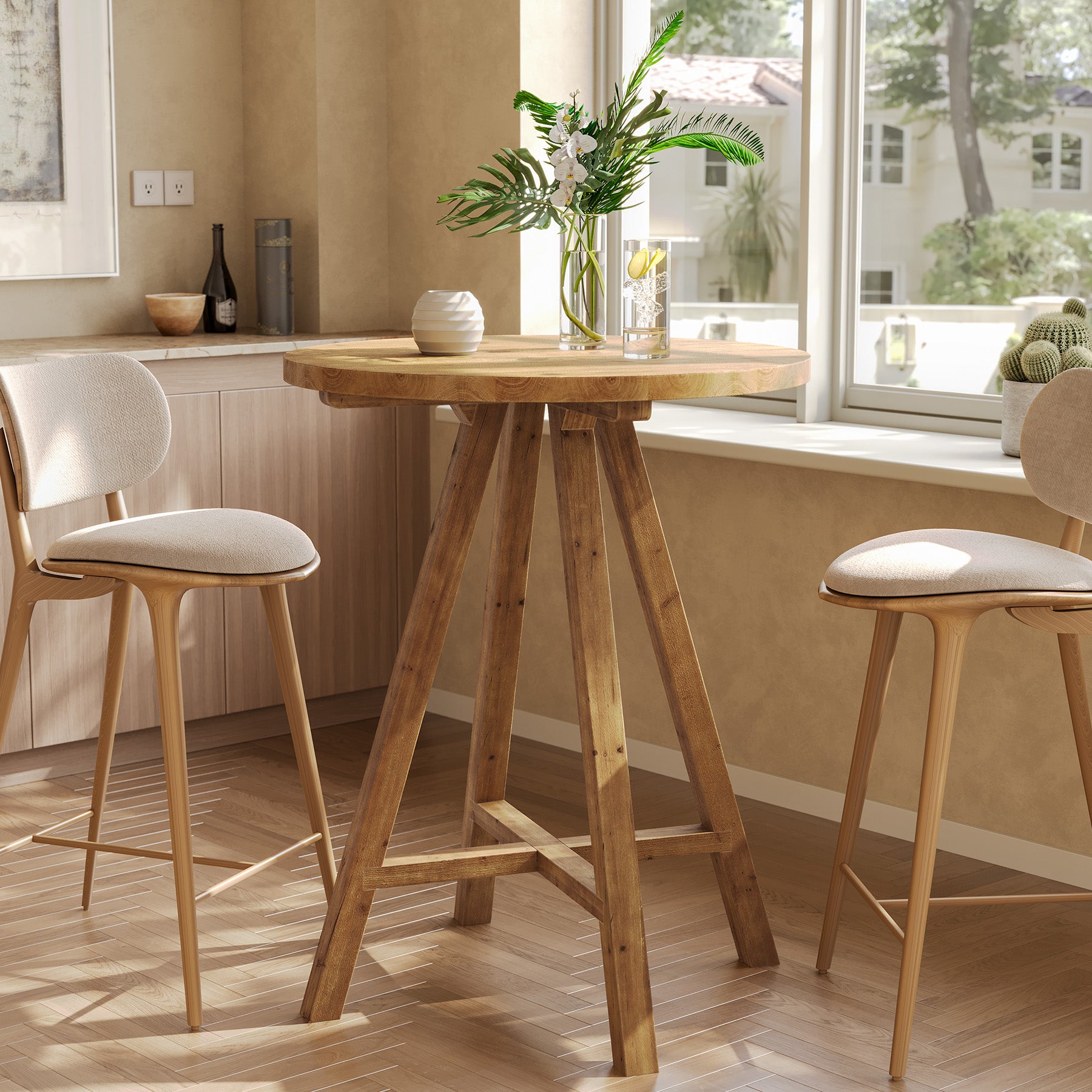 31.5" Round Bar Table, Solid Wood Pub Bistro Table