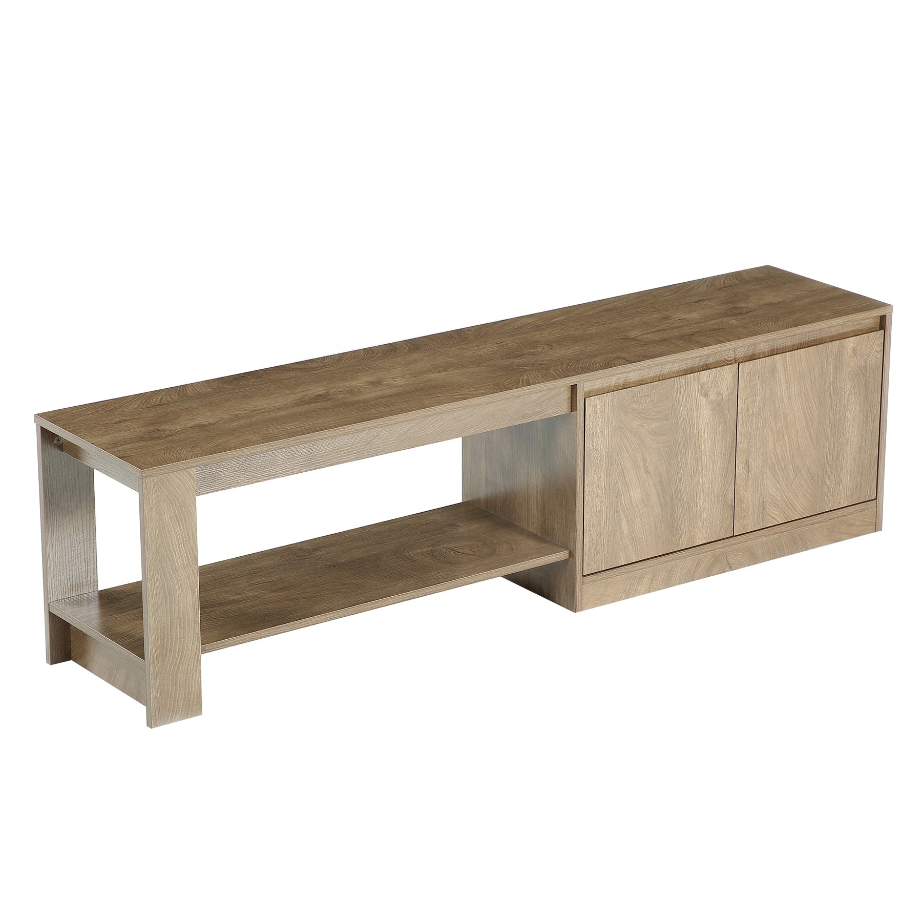 63" Entryway Shoe Bench with Cabinet and 2-Tier Open Shelves for Hallway