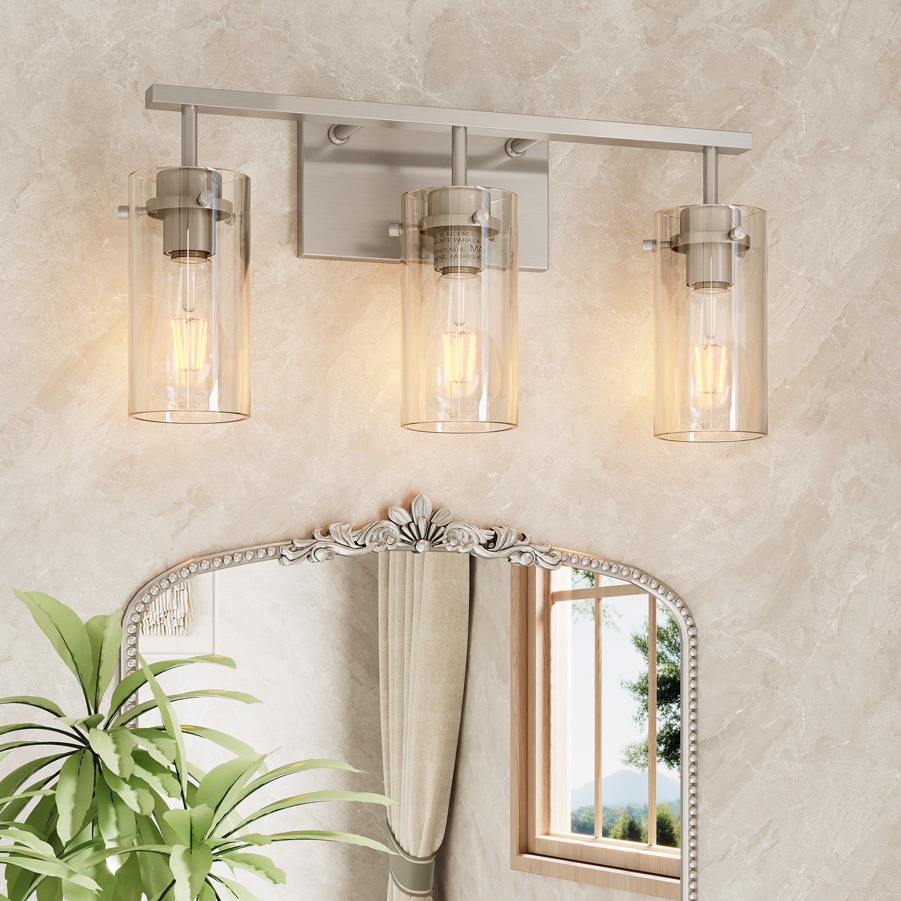 Bathroom Vanity Light Fixtures, 3 - Light Wall Sconces Lighting with Clear Glass Shade Tribesigns