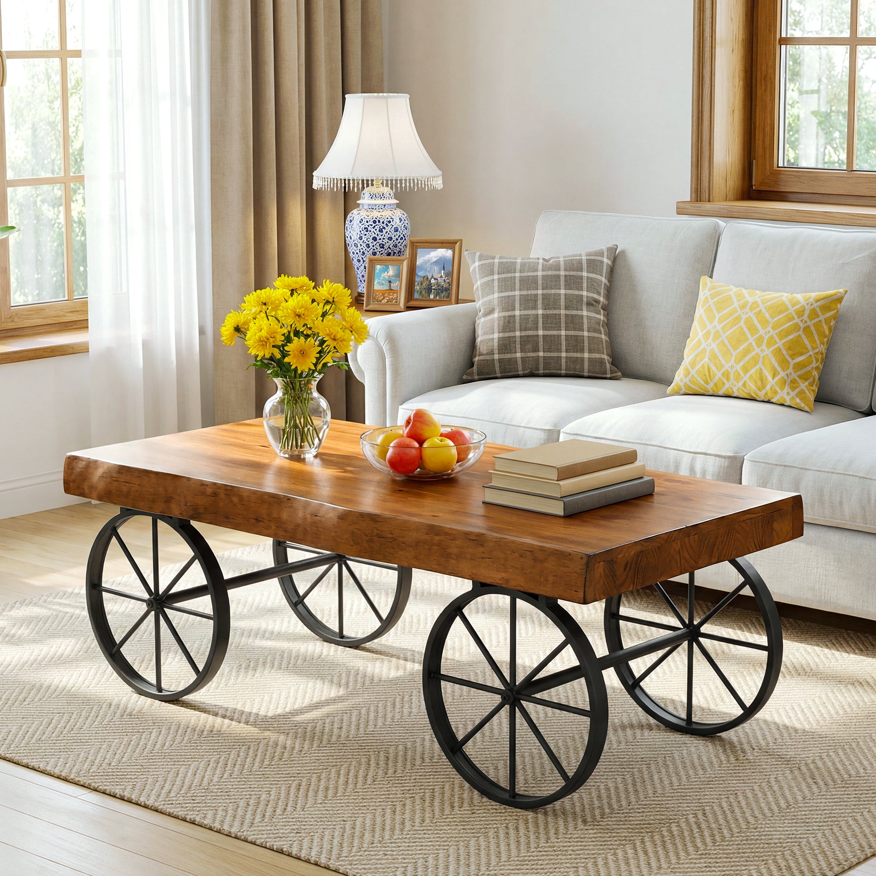 Tribesigns 47.24" Solid Wood Coffee Table, Live Edge Center Table for Living Room
