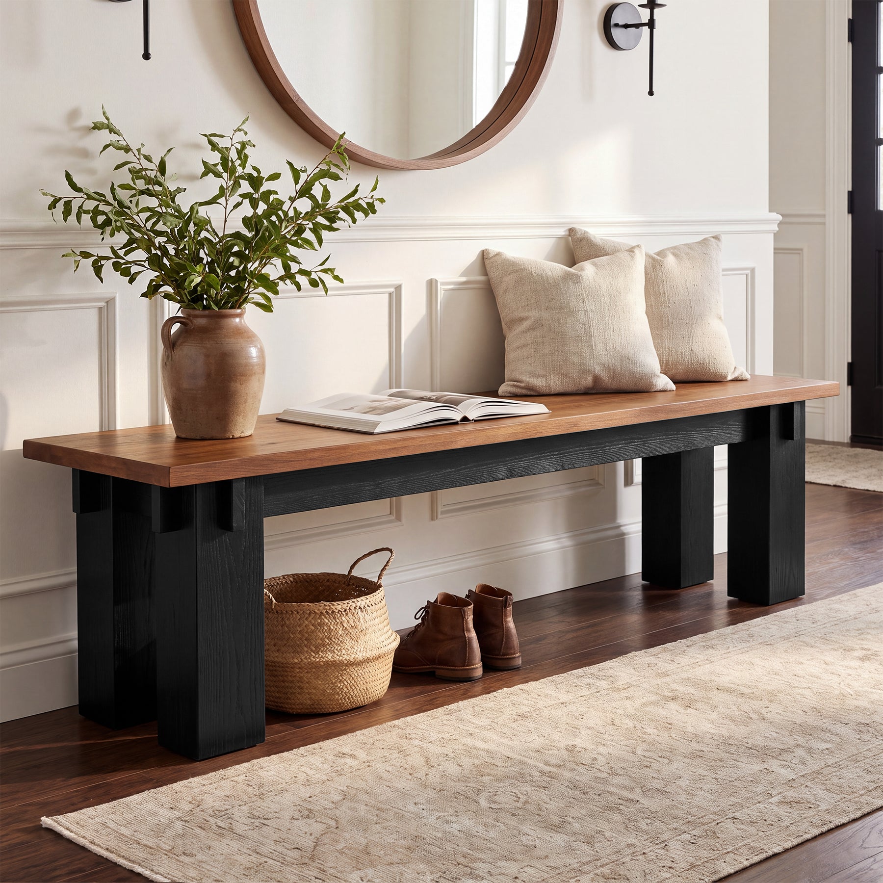 70.9" Entryway Bench, Farmhouse Shoe Bench Rustic End of Bed Bench for Hallway