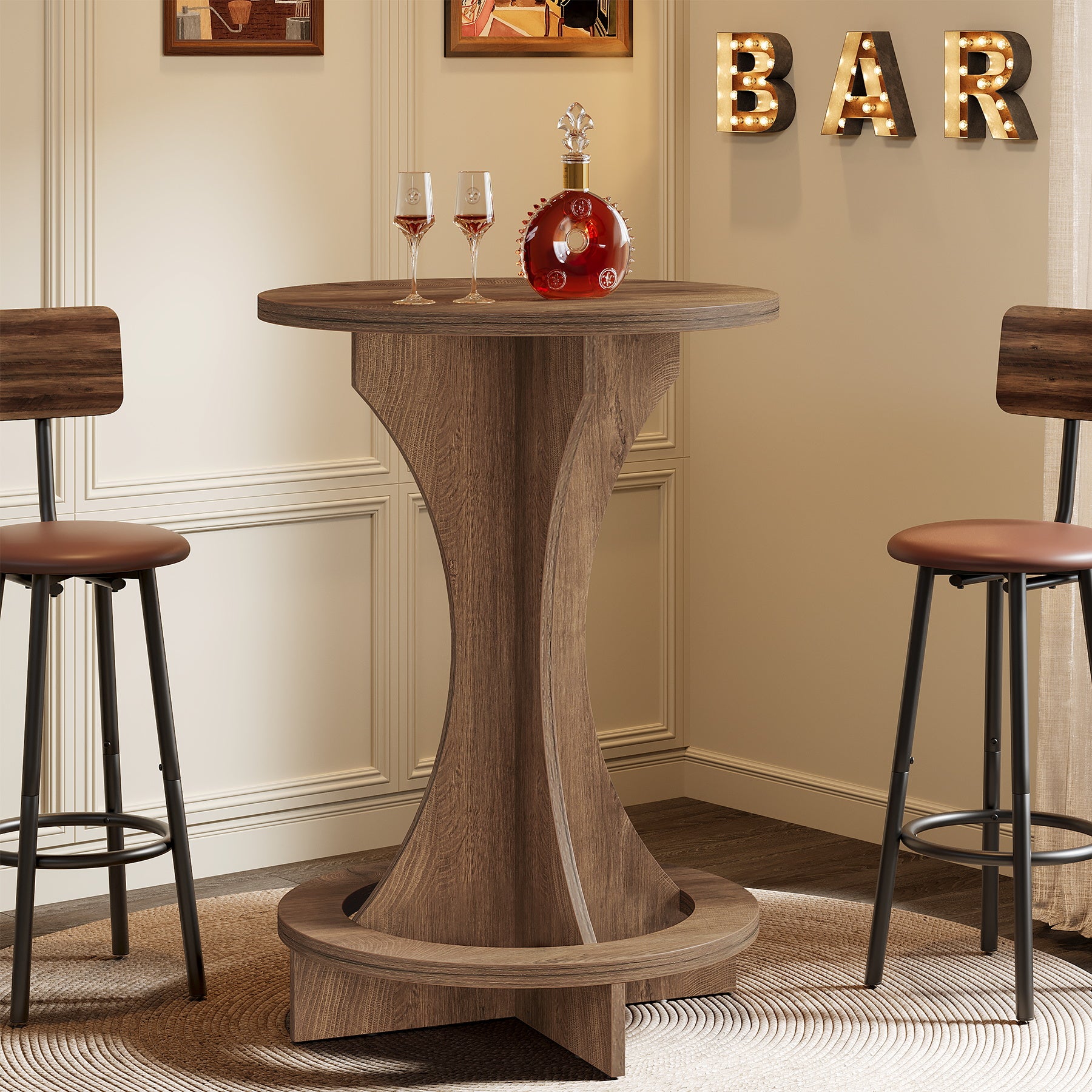 Round Bar Table, 35.4" Tall Bistro Pub Table with Curved Base