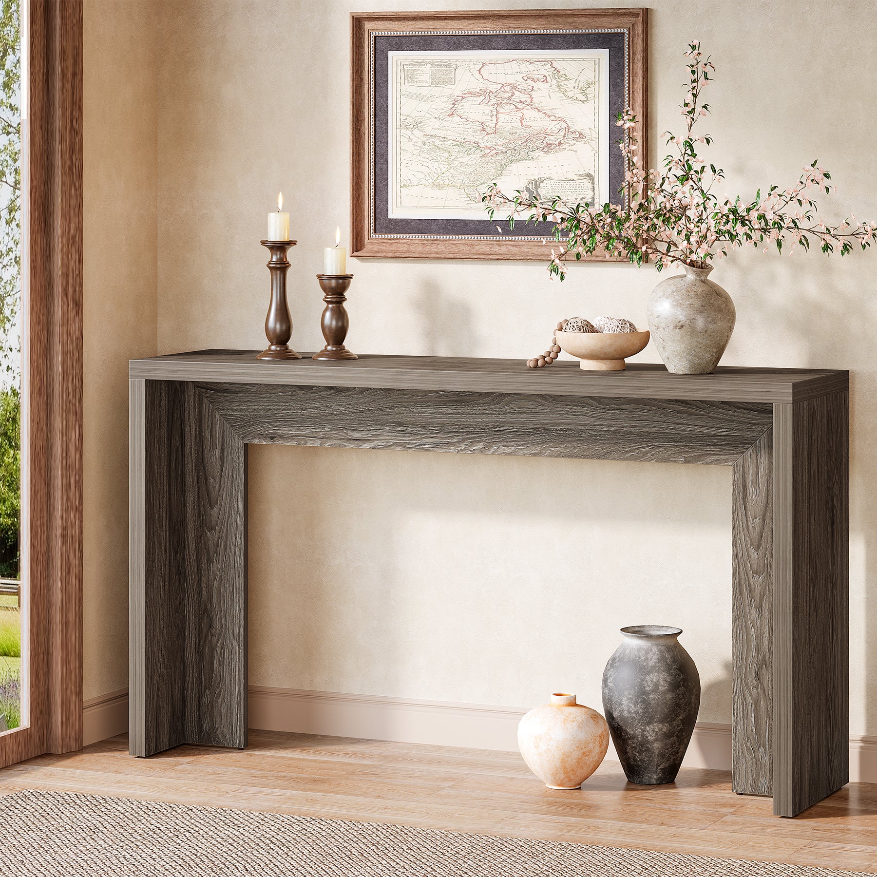 55" Farmhouse Console Table with Storage, Narrow Wooden Entryway Sofa Table for Hallway, Foyer, or Living Room