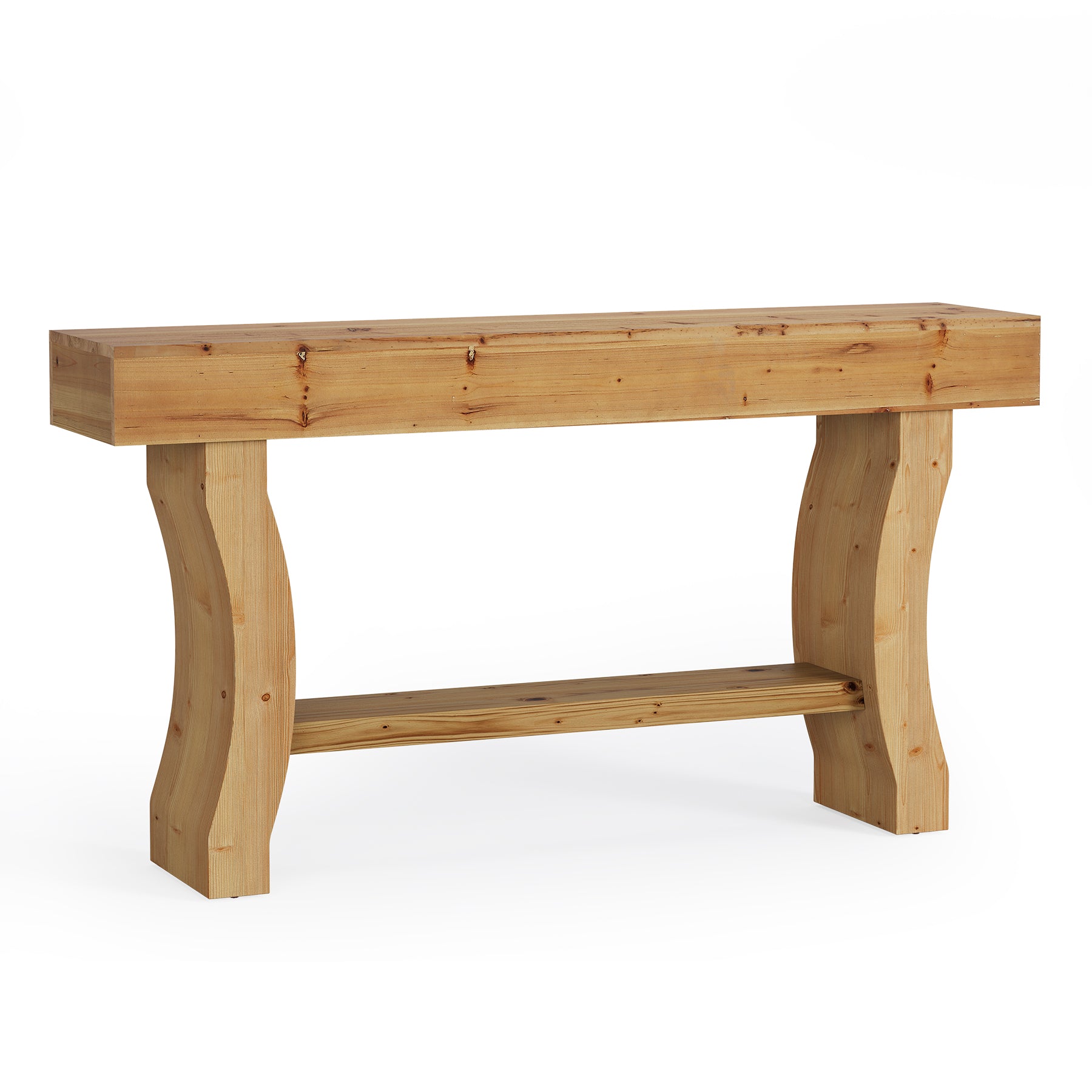 Solid Wood Console Table, 59" Sofa Table with Stable Curved Legs