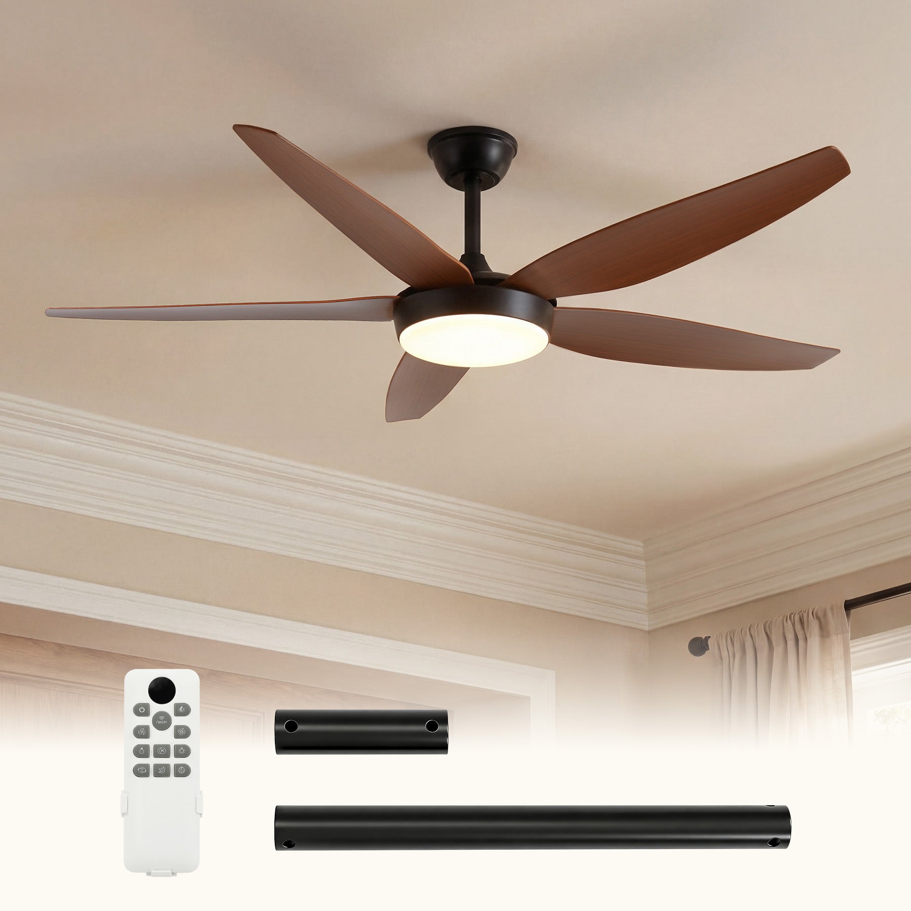 5 Blades Ceiling Fans with Dimmable LED Light and Remote Control