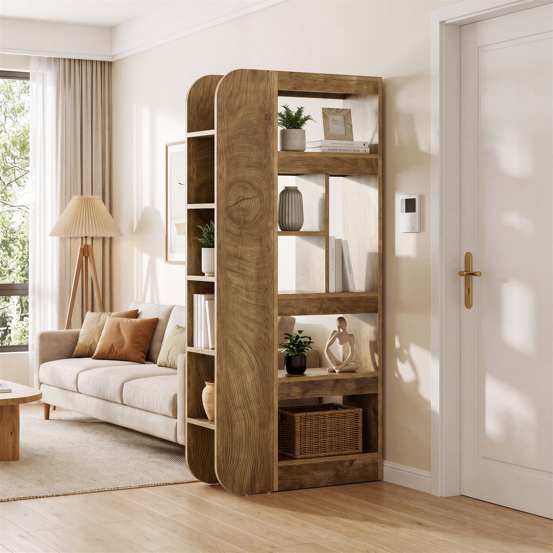 71" Room Divider with Open Storage Shelves, Freestanding Wall Partition for Living Room