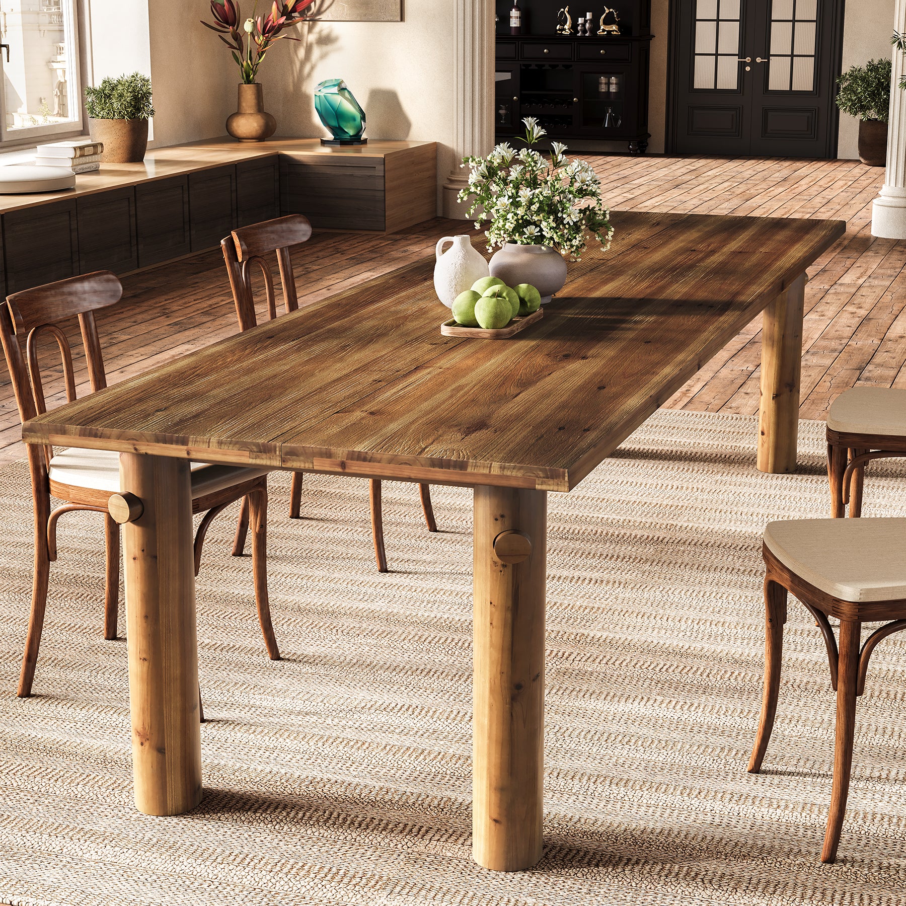 Solid Wood Dining Table for 6, 63" Rectangle Kitchen Table with Strong Legs