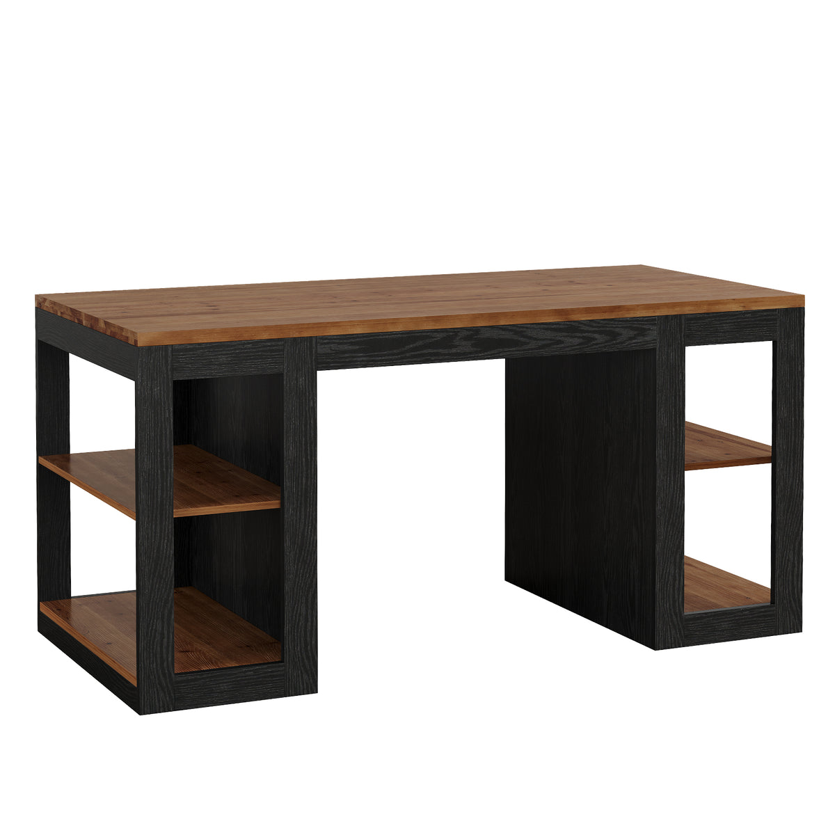 63" Farmhouse Solid Wood Kitchen Island, 2-Tier Side Storage