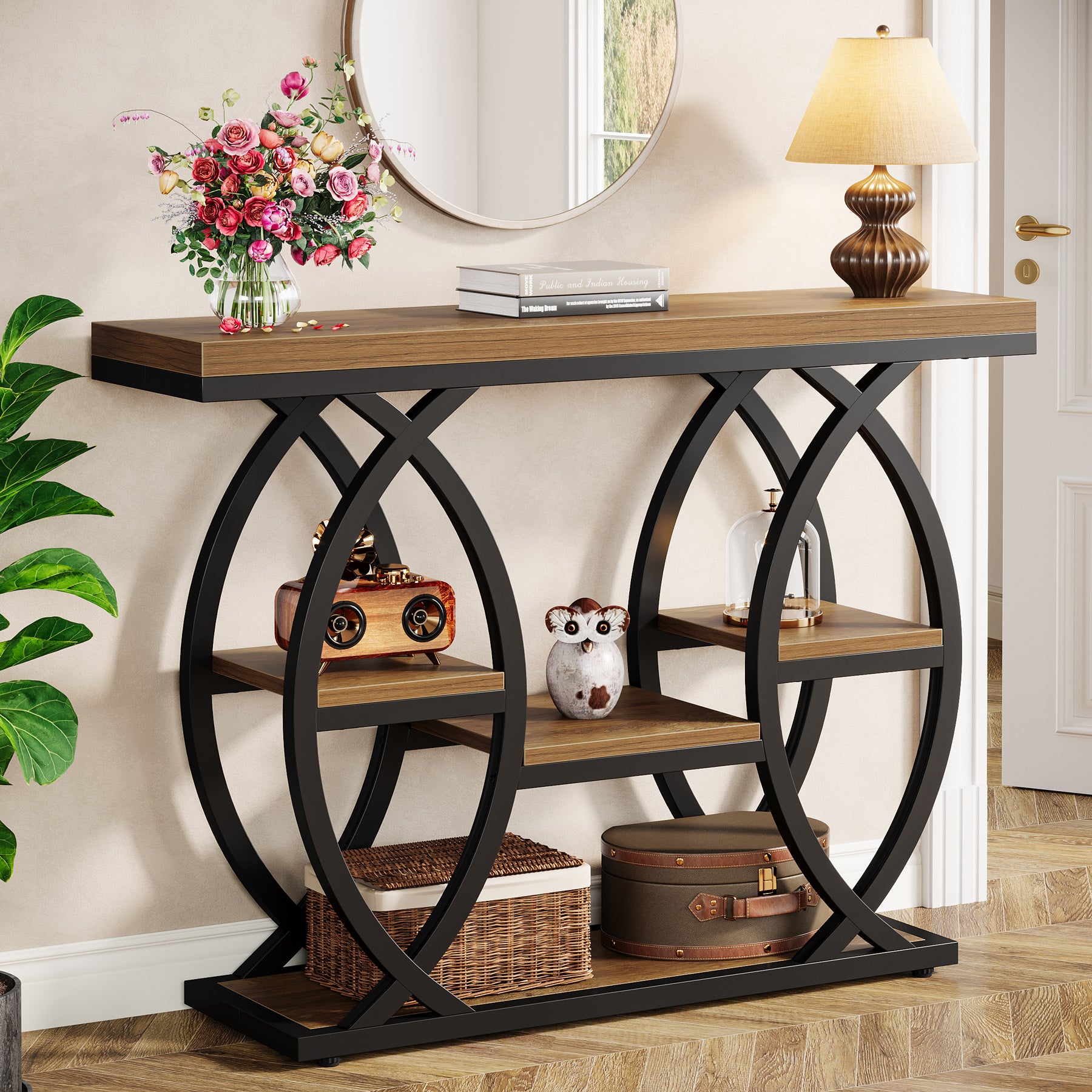 39" Console Table, 4-Tier Sofa Table Entryway Table with Storage Shelves