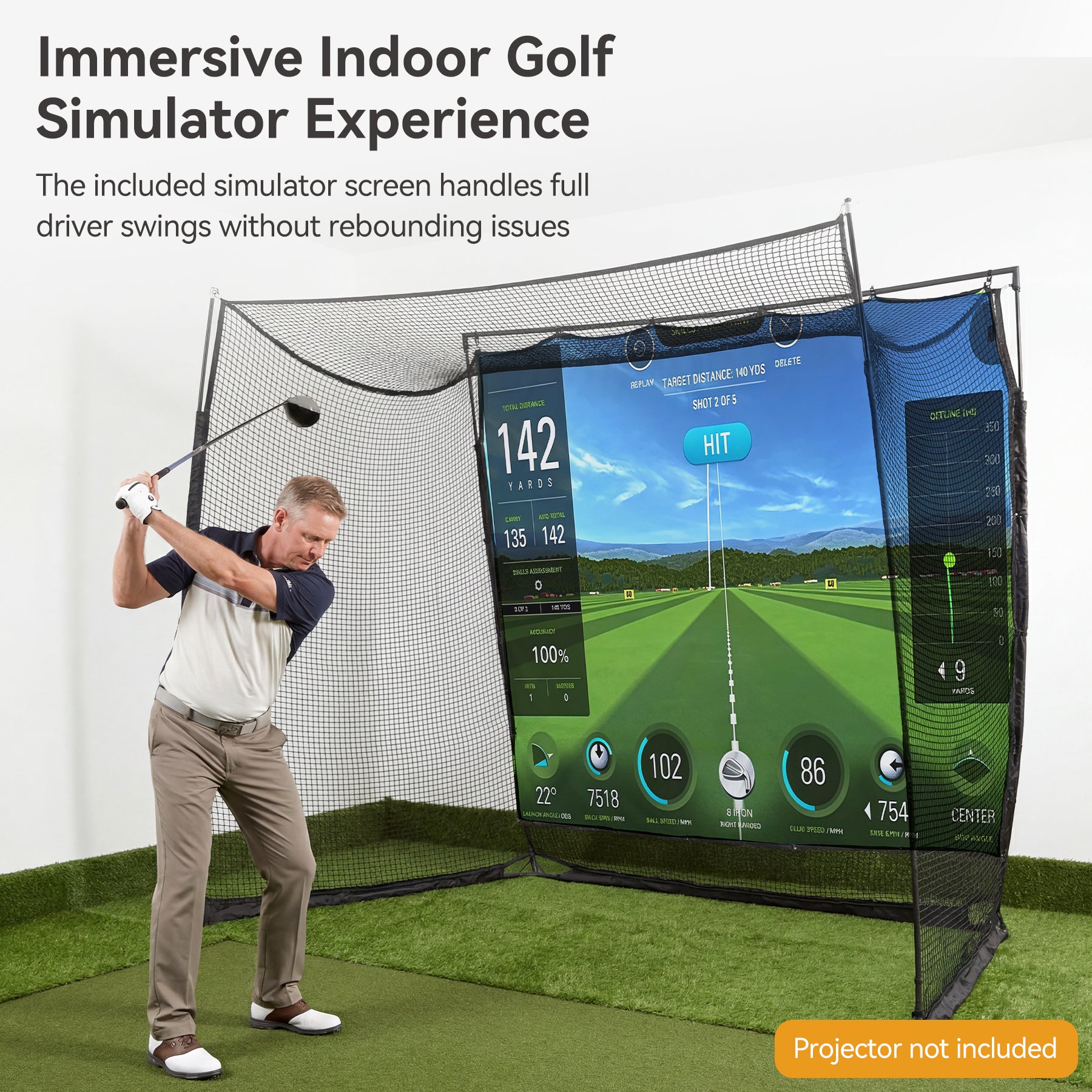 Golf Net, 11x8ft Golf Simulator Hitting Net with Sag-Free Impact Screen & Noise-Reducing Target Cloth