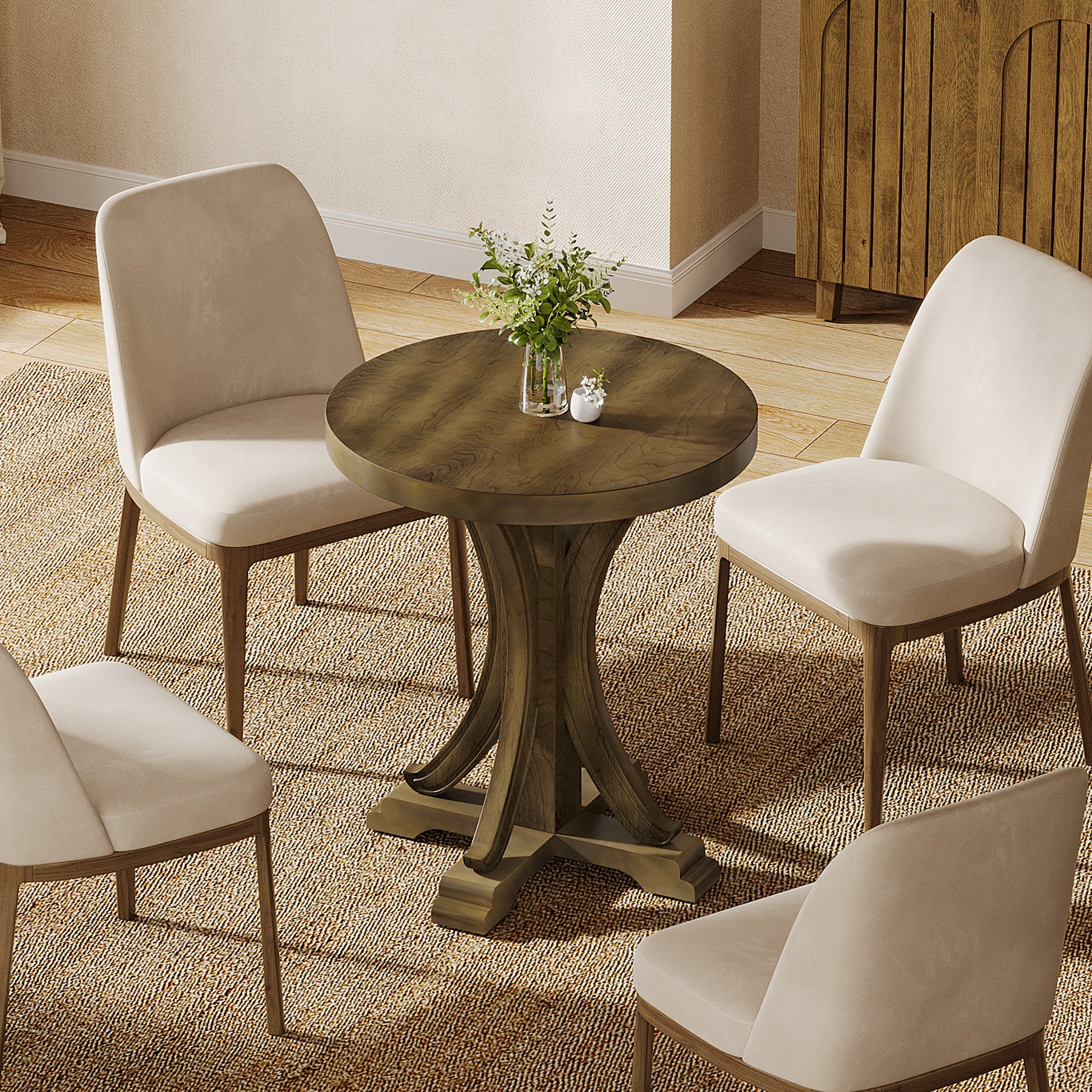 Round Dining Table for 2, 24" Bistro Kitchen Table with Solid Fir Legs