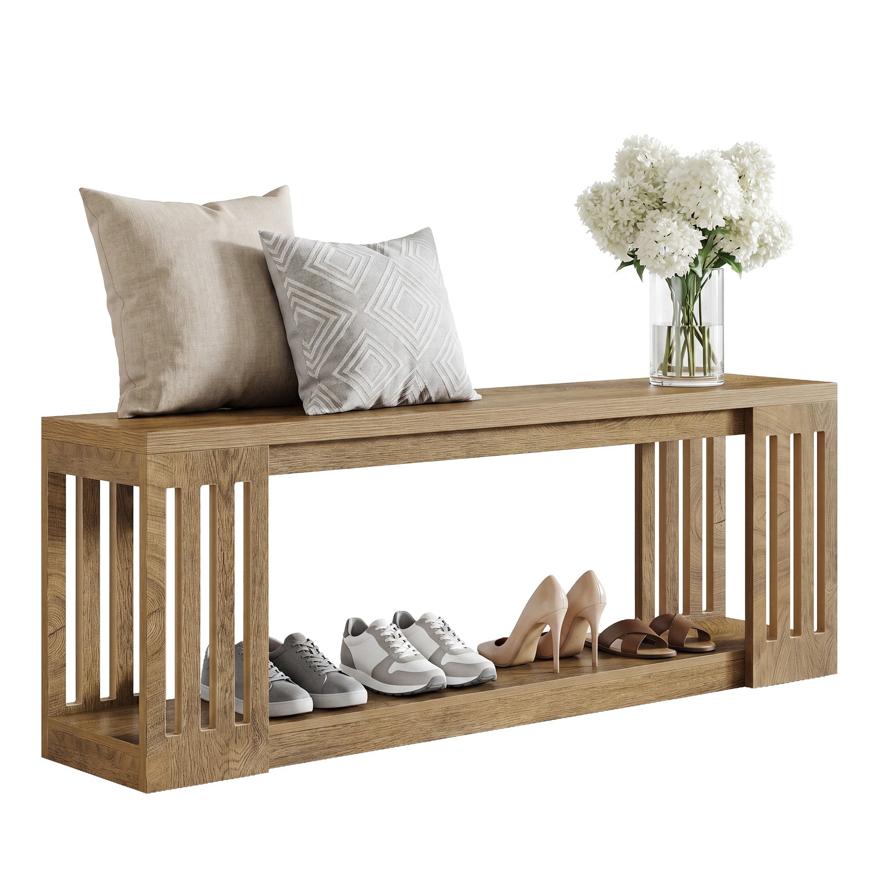 Tribesigns 63" Wooden Storage Bench, Farmhouse Entryway Bench for Hallway