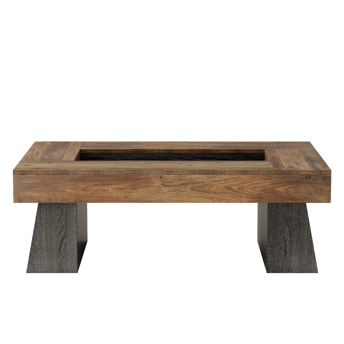 47.24 Inch Coffee Table with Recessed Storage Center, Rustic Modern Living Room Center Table