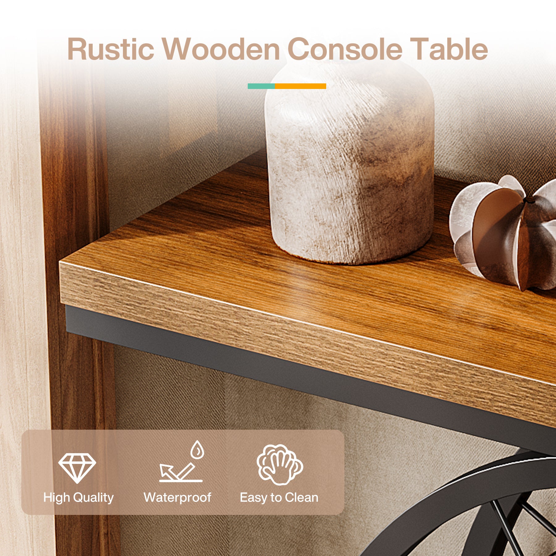 39.4" Industrial 3-Tier Console Table with Wheels, Narrow Entryway Sofa Table with Storage