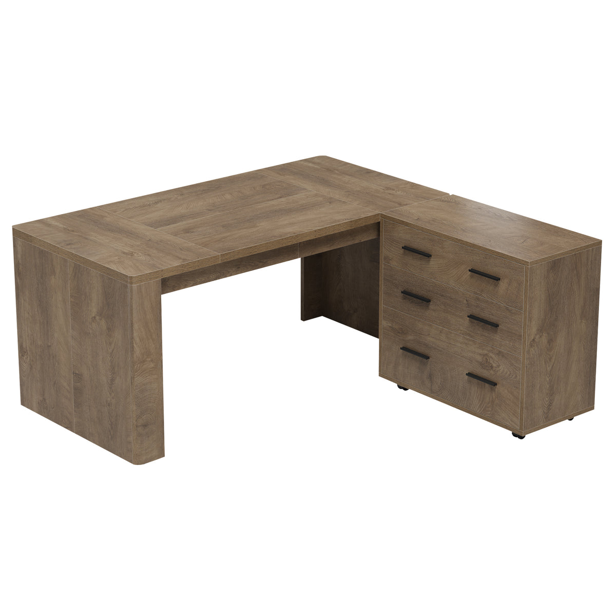 63" L-Shaped Executive Desk, Large Computer Desk with Mobile File Cabinet for Home Office
