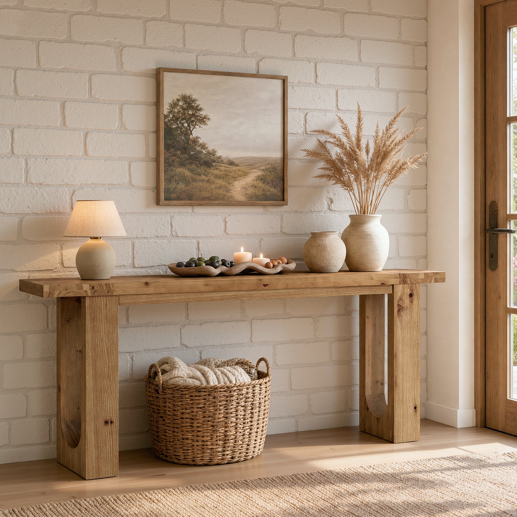 78.74" Solid Wood Console Table, Long Entryway Table with Hollow U-shaped Base