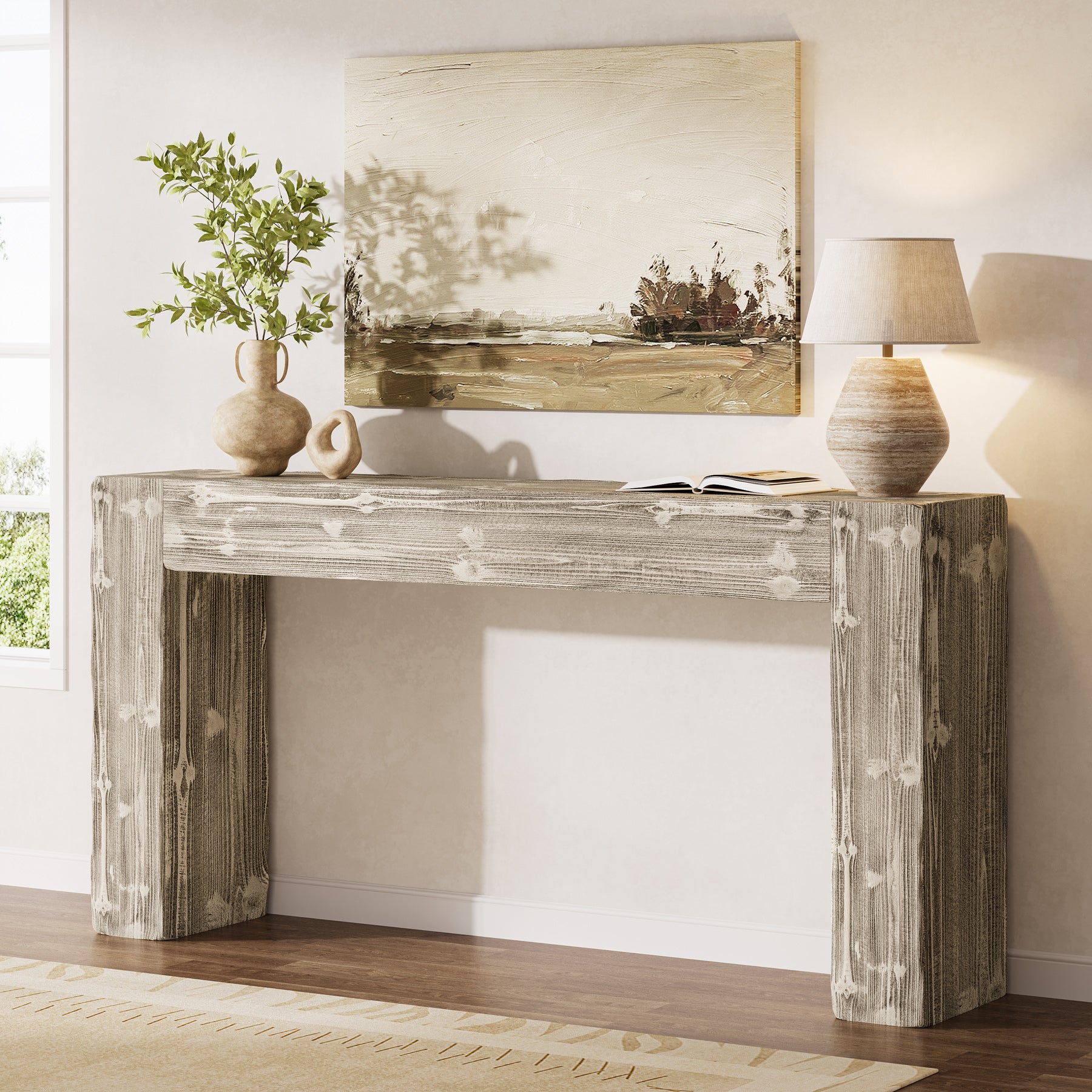 63" Wood Console Table, Farmhouse Sofa Table Entryway Table