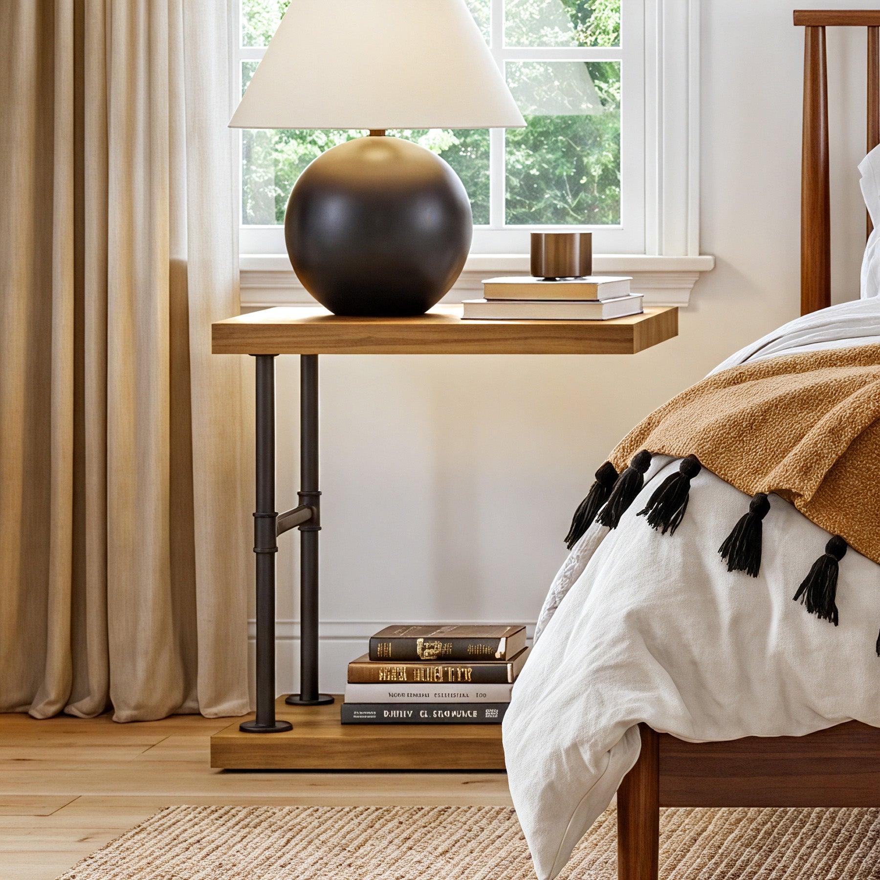 Tribesigns Narrow Solid Wood Nightstand, C-Shaped Bedside Table for Bedroom