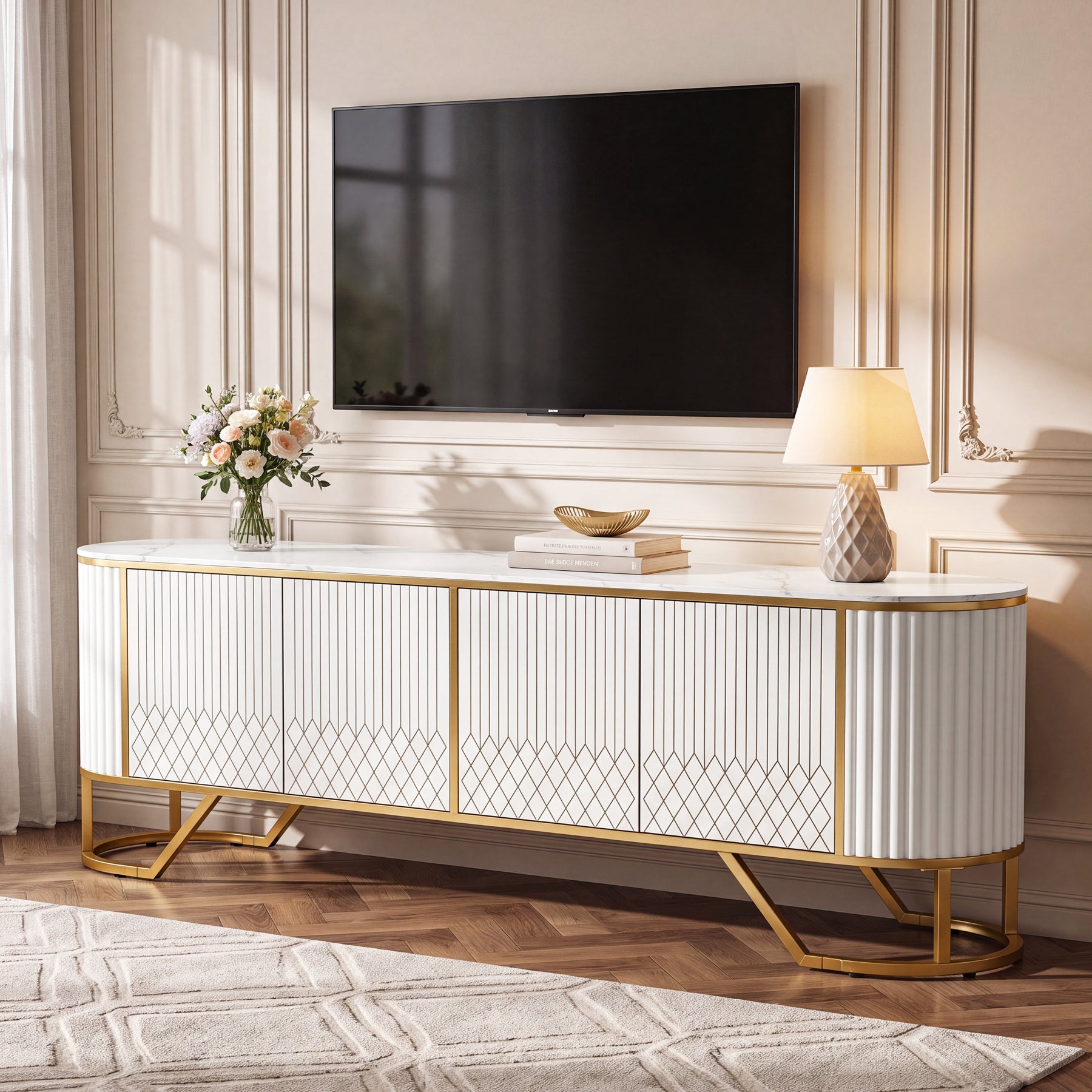 Modern 70.8" TV Stand, Entertainment Center with Storage Cabinet Doors for TV up to 80"