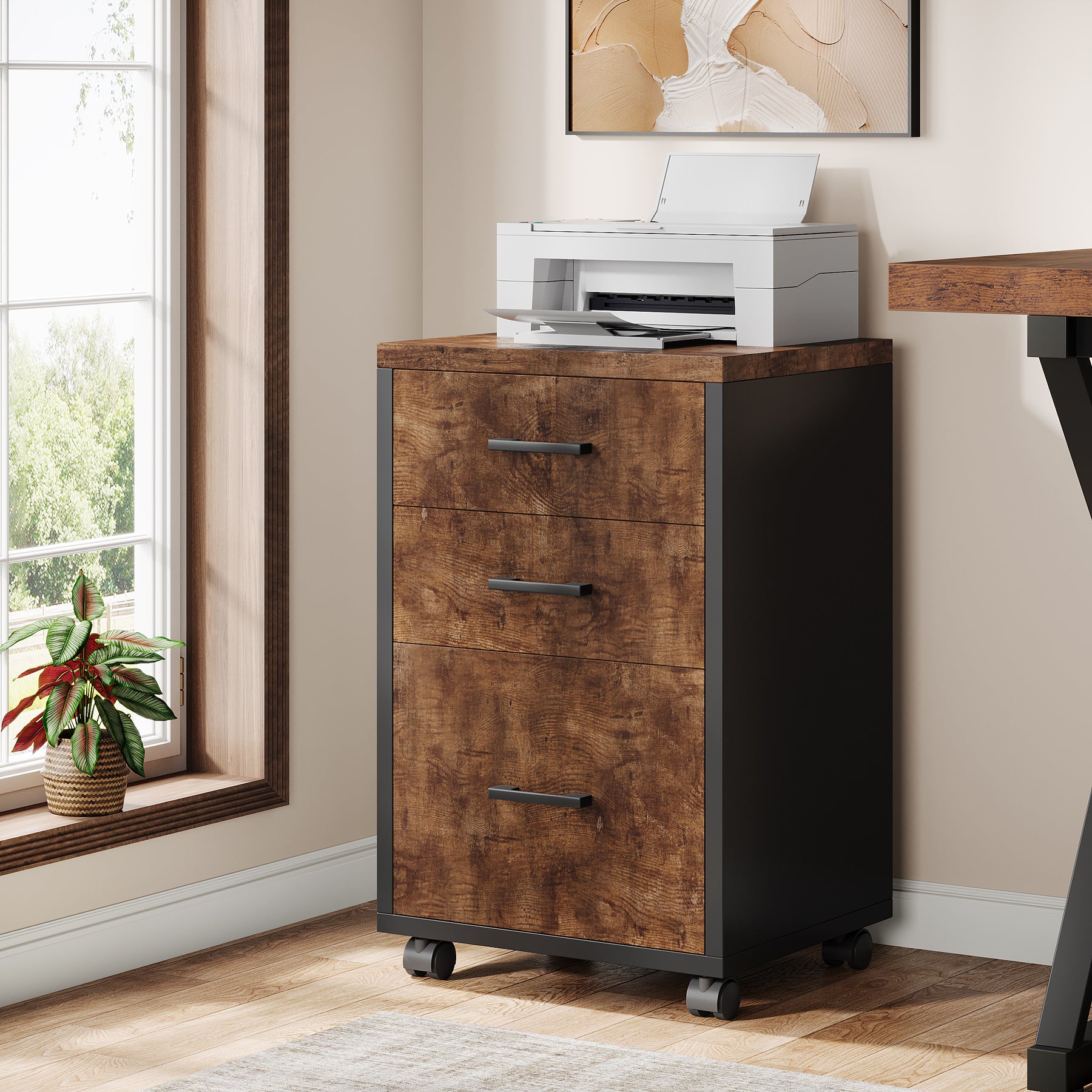 3-Drawer File Cabinet, Modern Rolling Printer Stand for Home Office