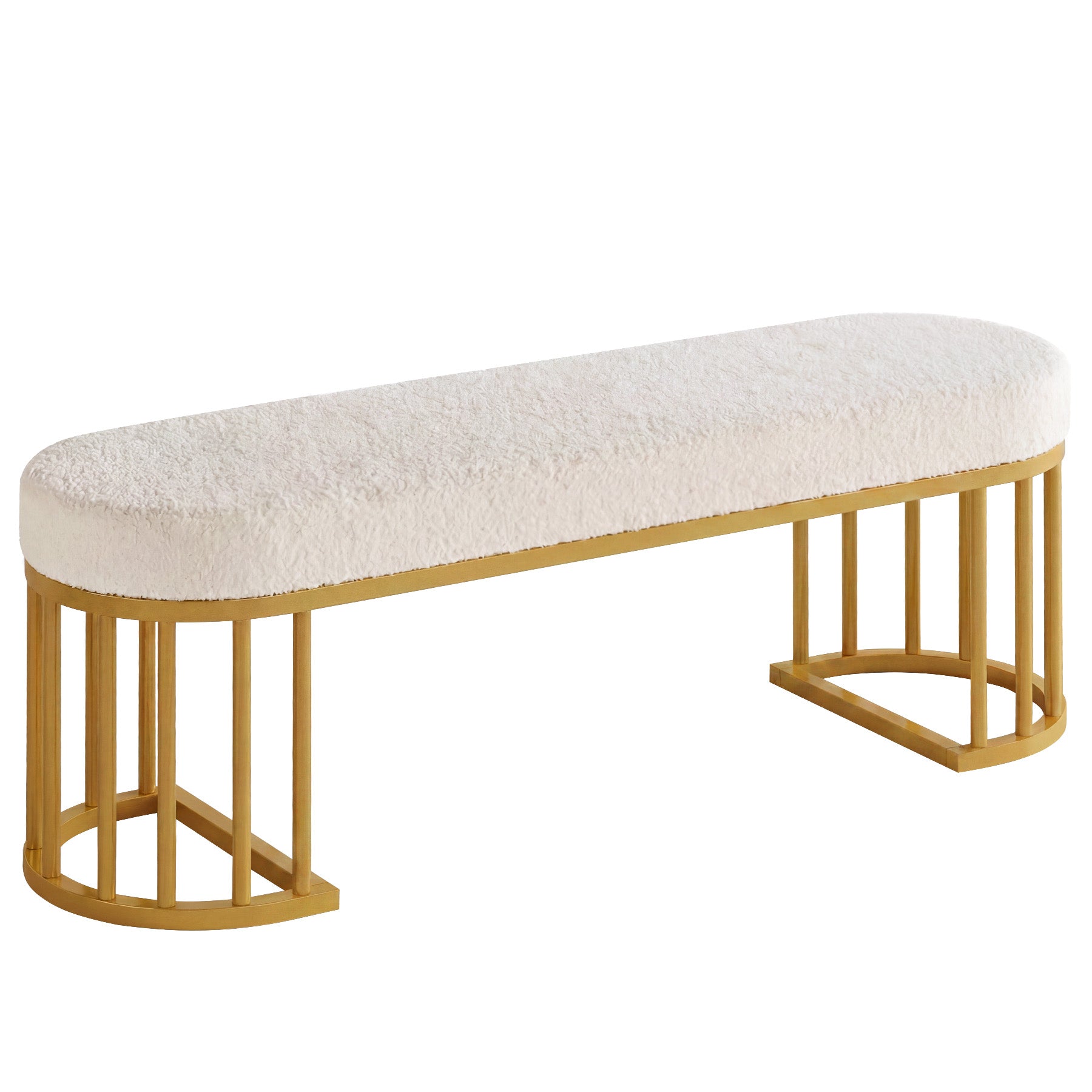 47.24" Upholstered Shoe Bench, Modern Entryway Bench with Sherpa Fabric Seat and Metal Frame