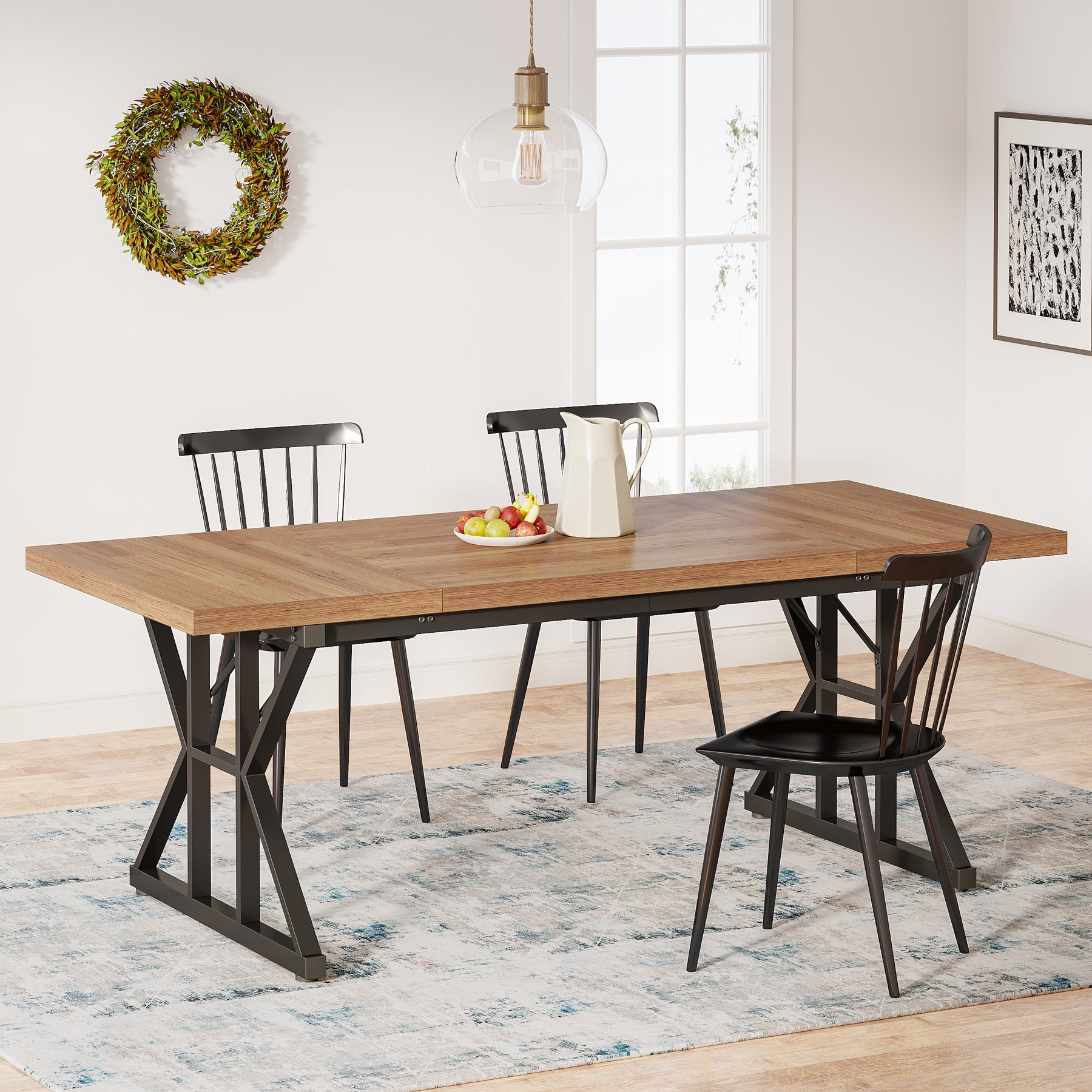 70.8" Farmhouse Dining Table for 6, Rectangular Wood Kitchen Table with Metal Legs