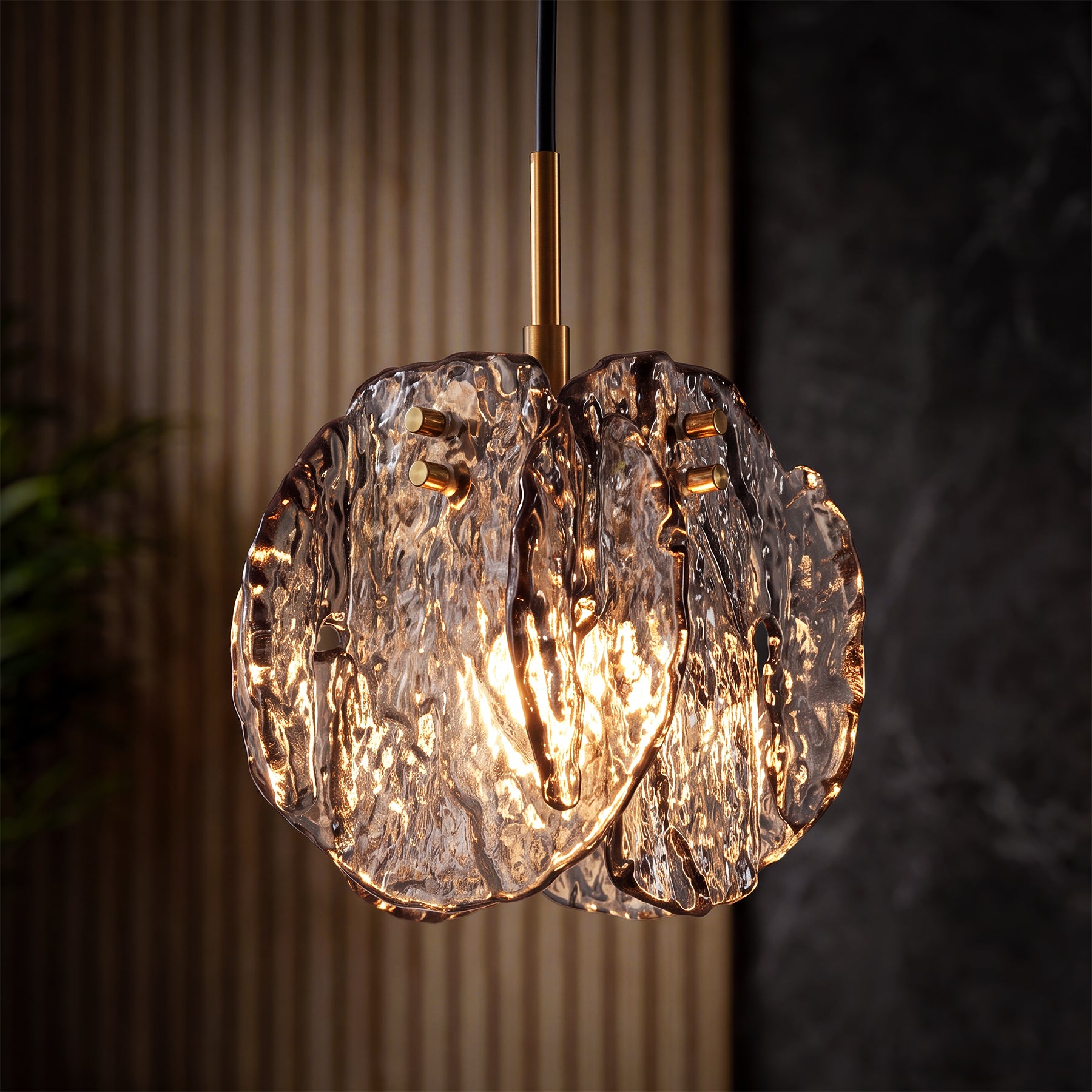 1-Light Pendant Light with Smoky Glass Shade & Adjustable Height