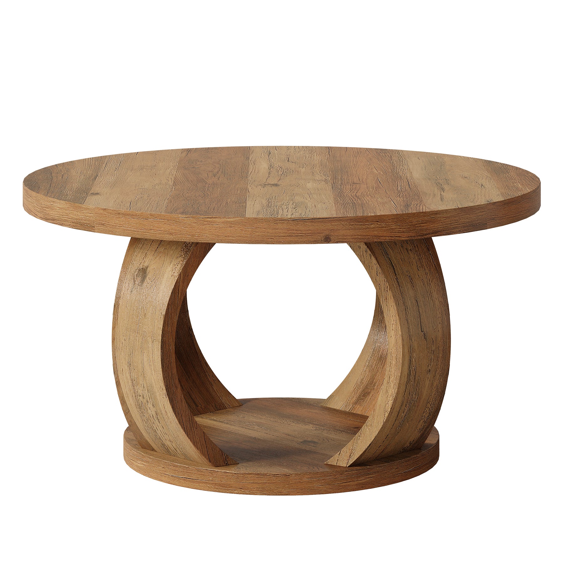 31.5" Round Coffee Table, 2-Tier Wooden Center Table with Storage
