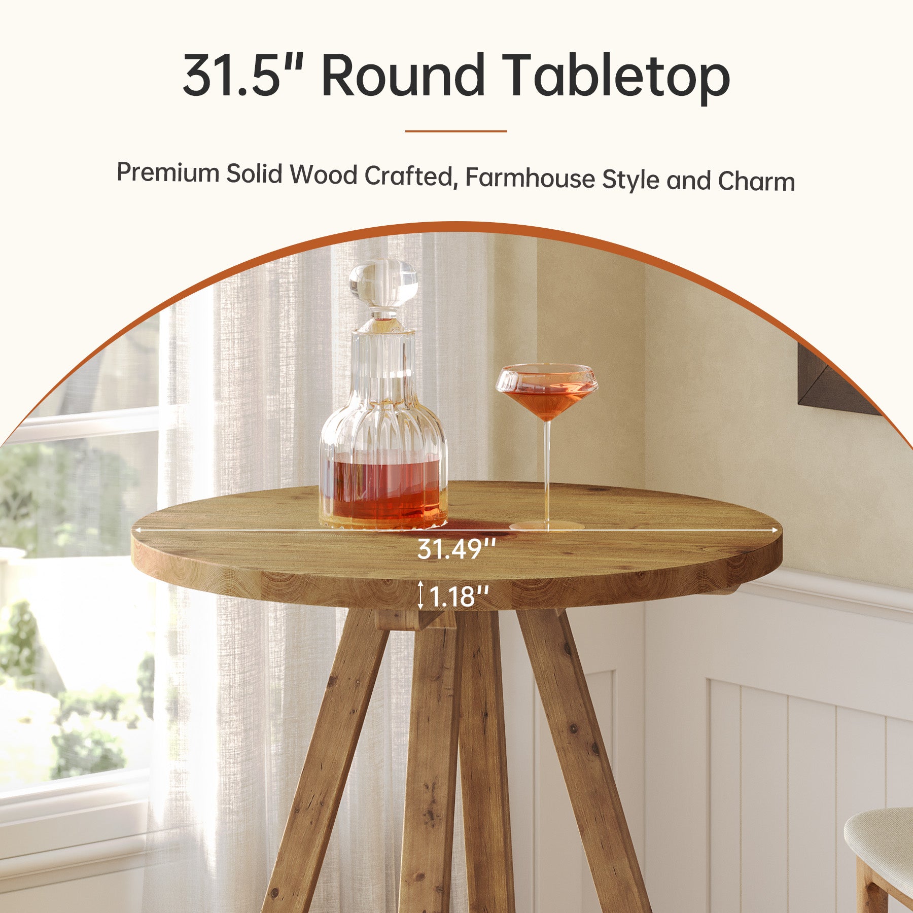 31.5" Round Bar Table, Solid Wood Pub Bistro Table