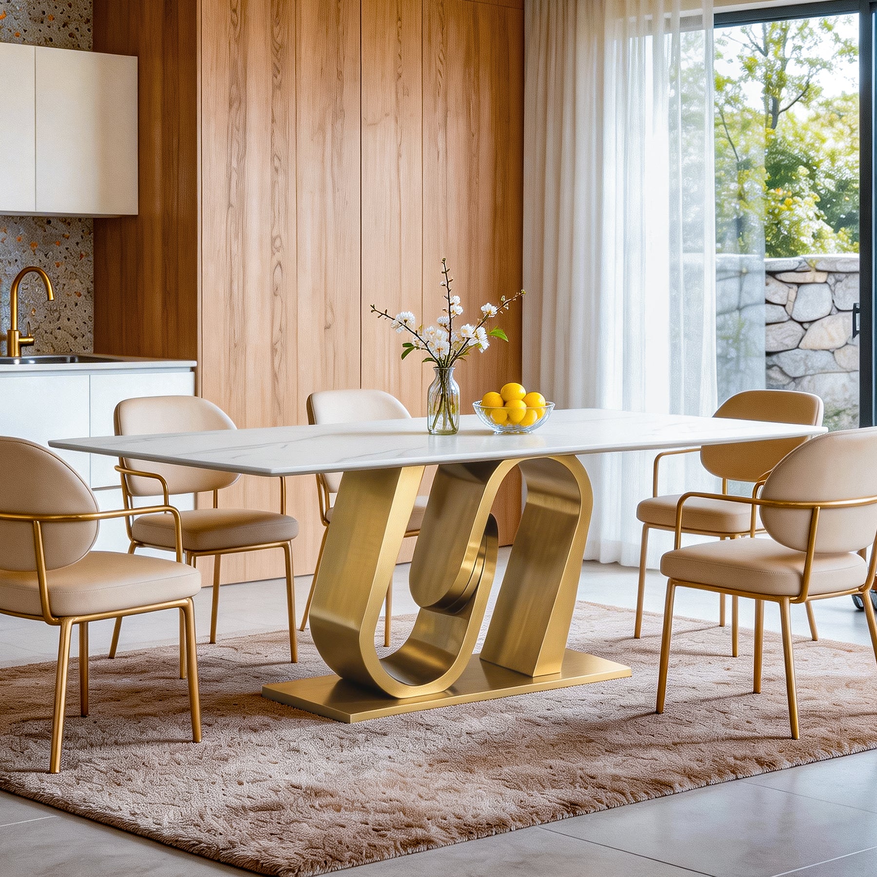 78.7" Sintered Stone Dining Table, Luxury Rectangular Kitchen Table for 8-10