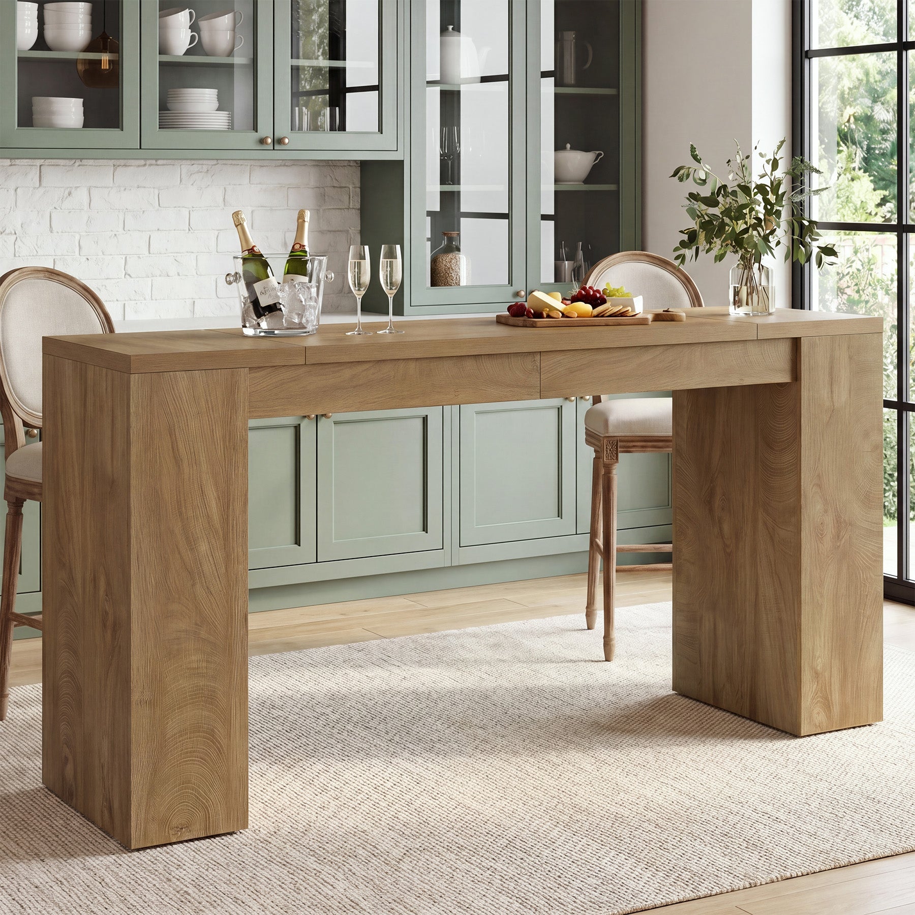 71" Long Bar Table, Wooden Farmhouse Counter Height Home Bar Table
