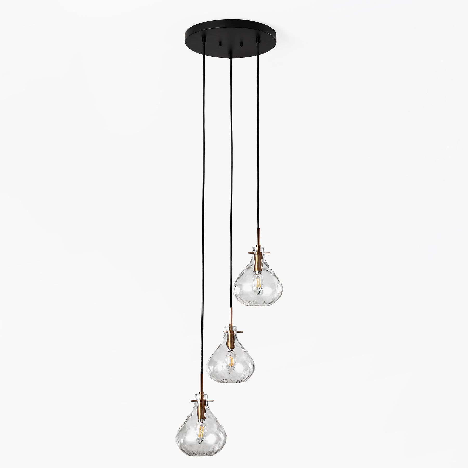 Modern 3-Light Pendant Lighting with Water Ripple Glass Shade, Kitchen Island Lighting with Adjustable Height