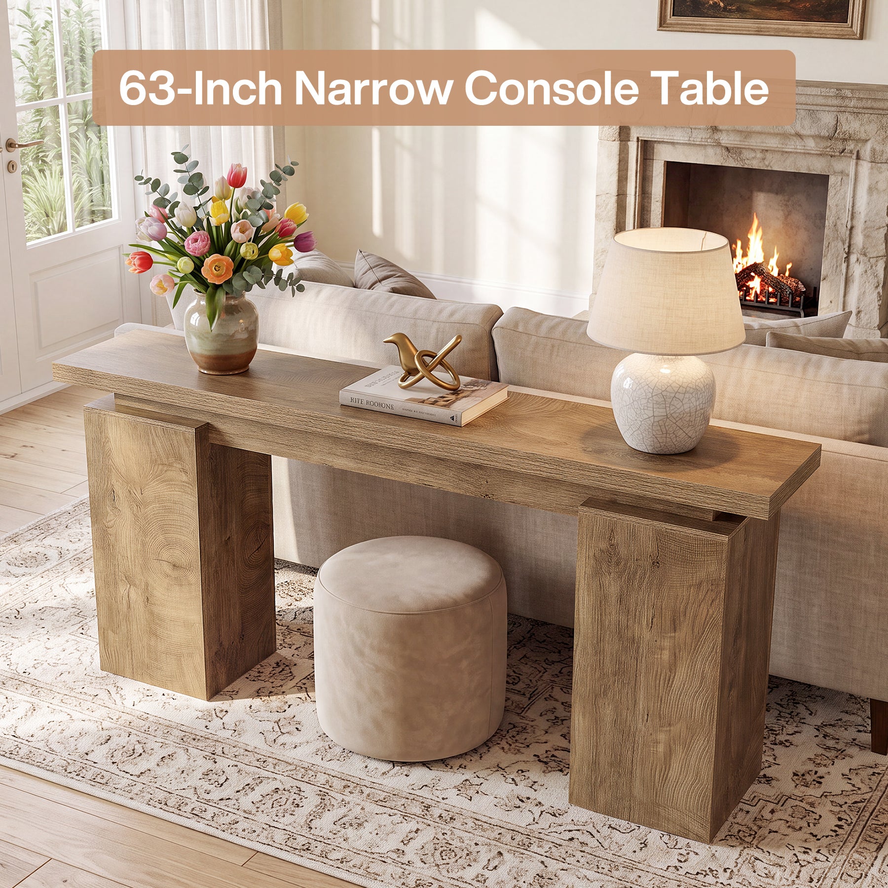 63" Console Table, Narrow Entryway Table with Sturdy Base for Foyer, Living Room