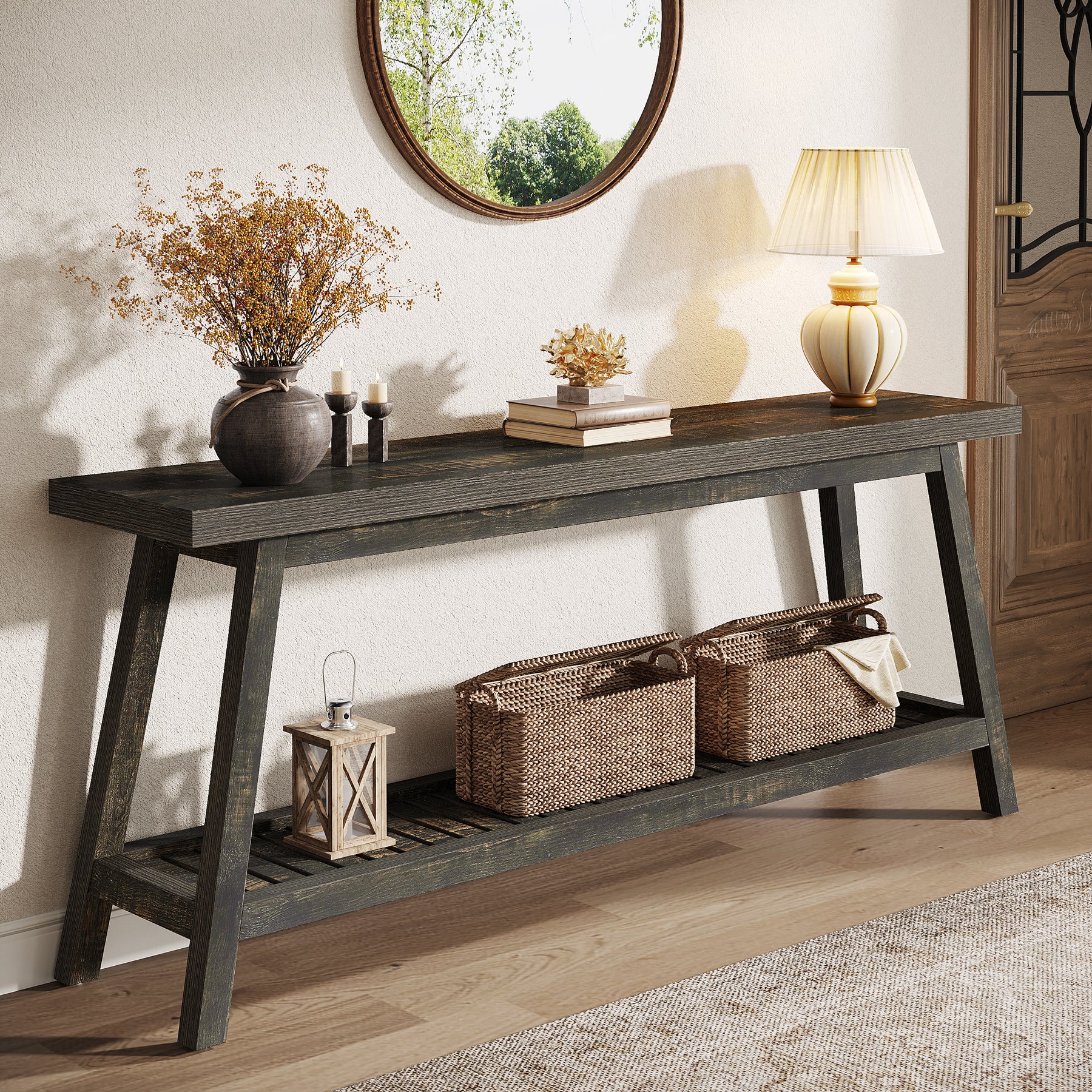 2-Tier Console Table, 70.9" Entryway Sofa Table for Hallway, Living Room