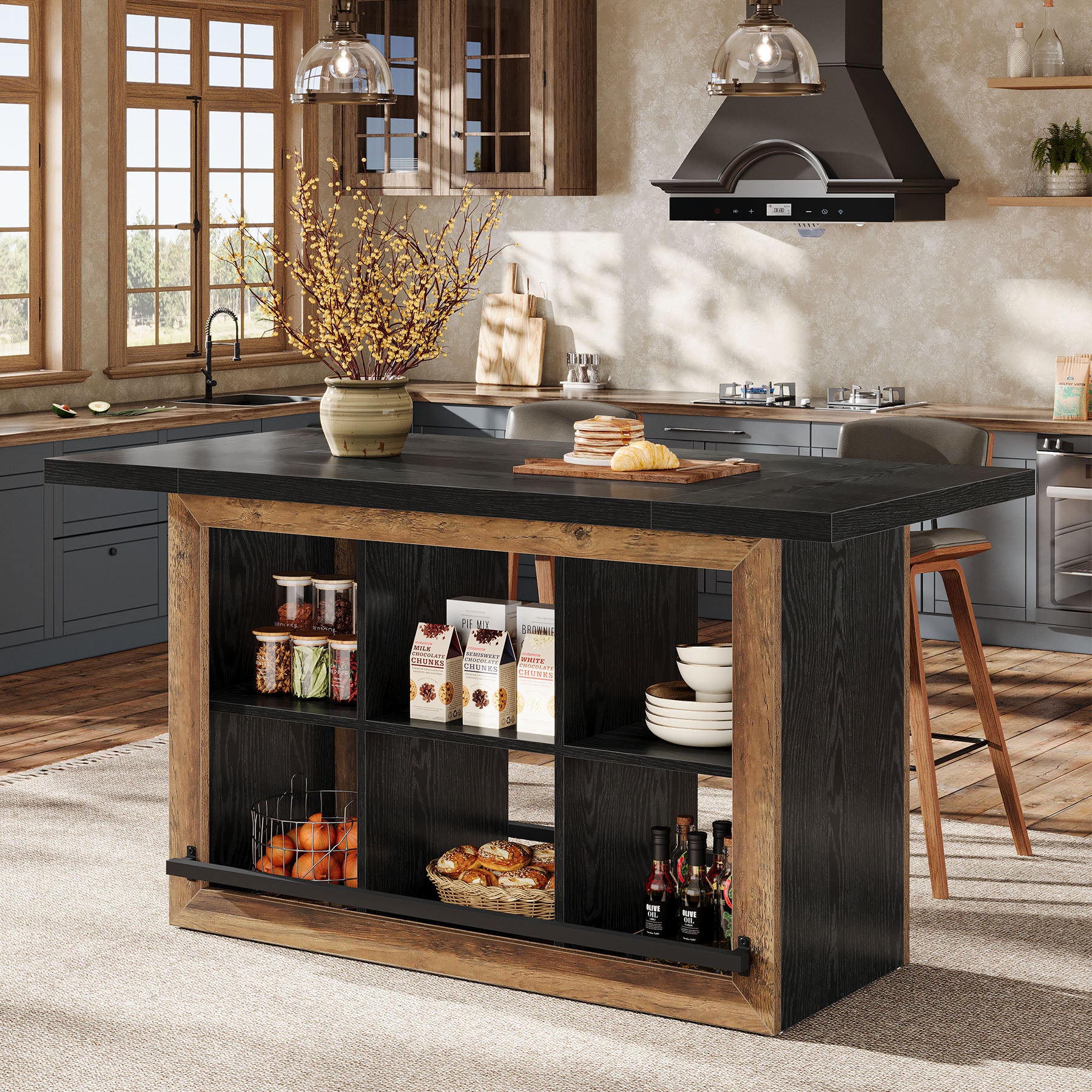 Kitchen Island, Counter Height Kitchen Coffee Bar Table with Storage