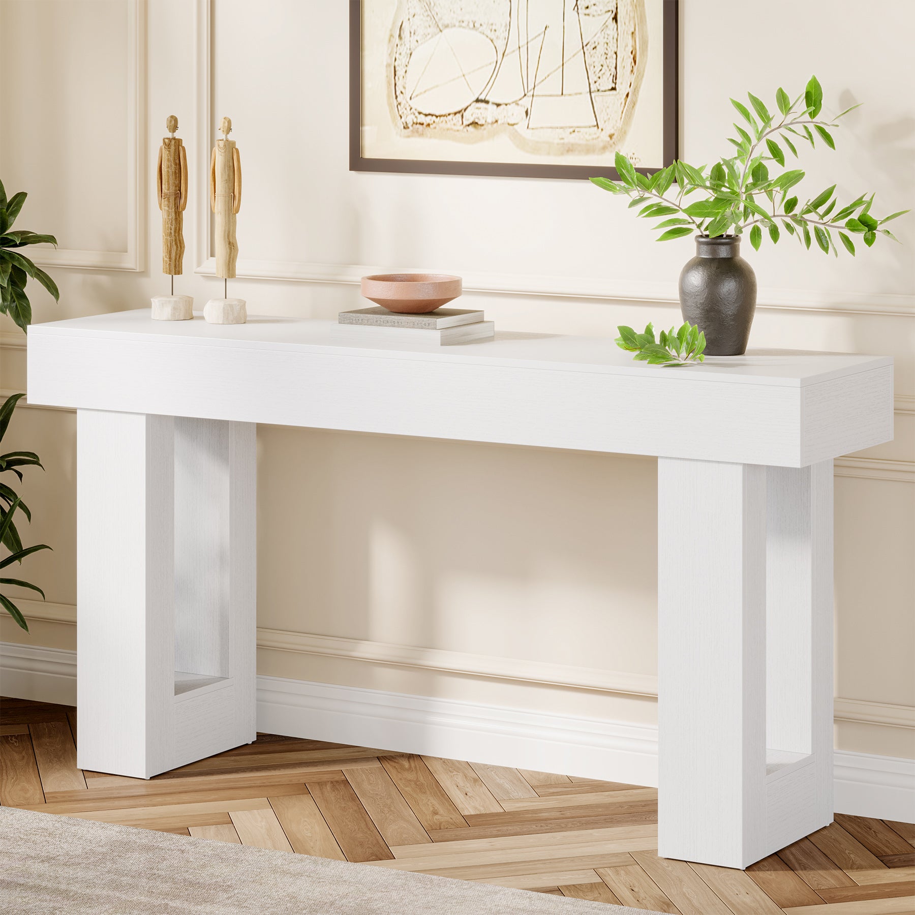 Wooden Sofa Table, 63-Inch Modern Console Table For Living Room