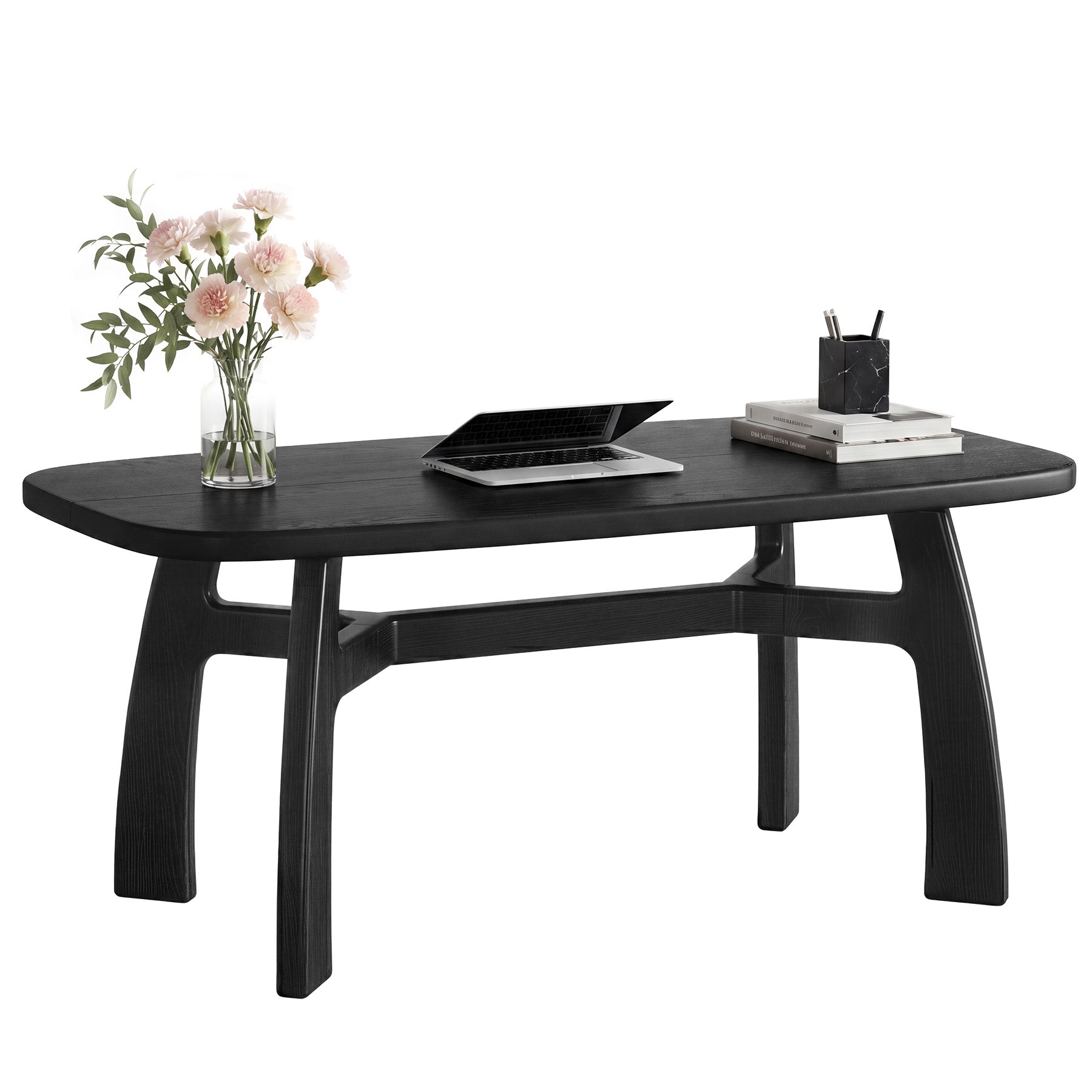 63-Inch Dining Table for 6-8, Solid Wood Kitchen Table with H-Frame for Dining Room