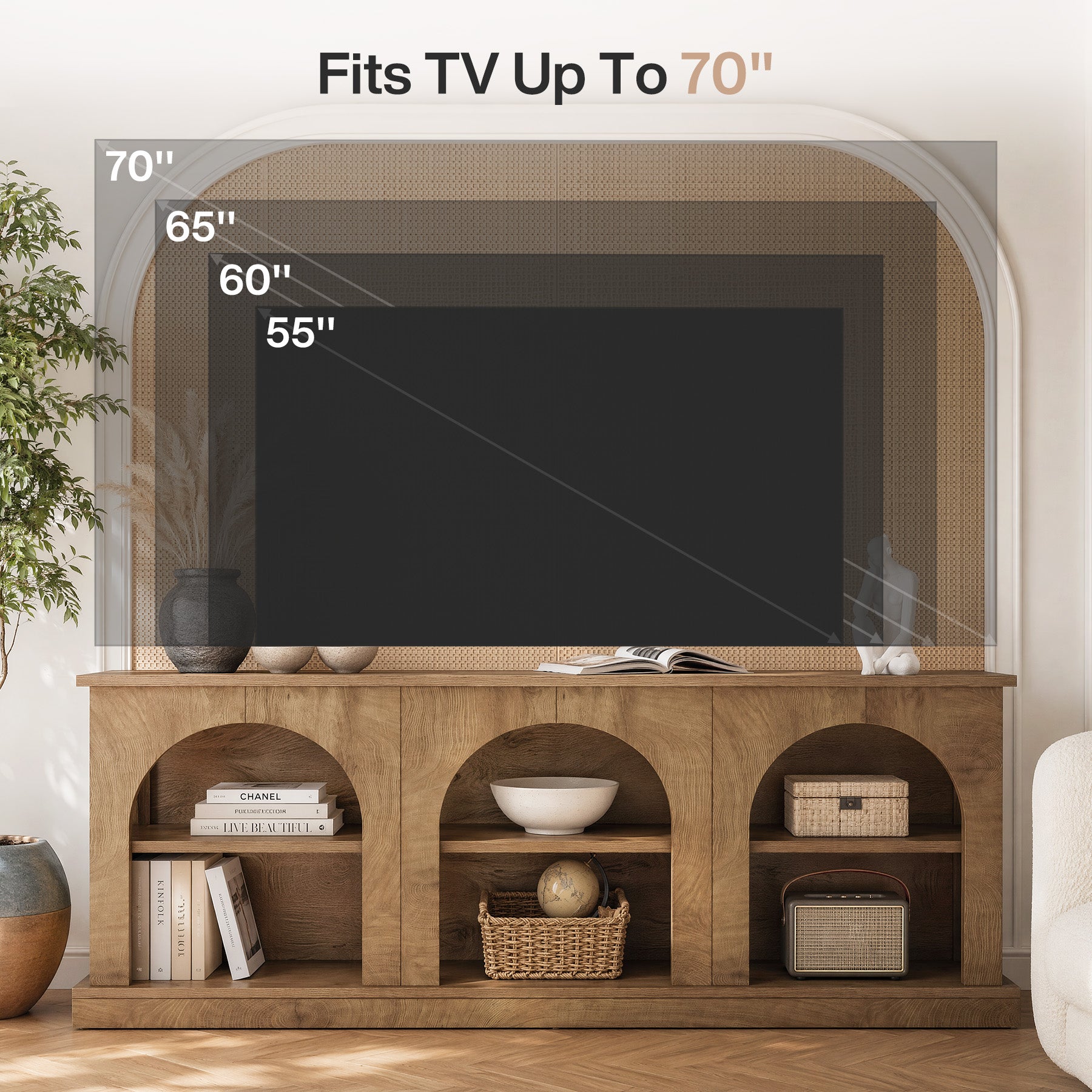 63" Farmhouse Entertainment Center, TV Stand with Storage Cabinets for 70 Inch TV