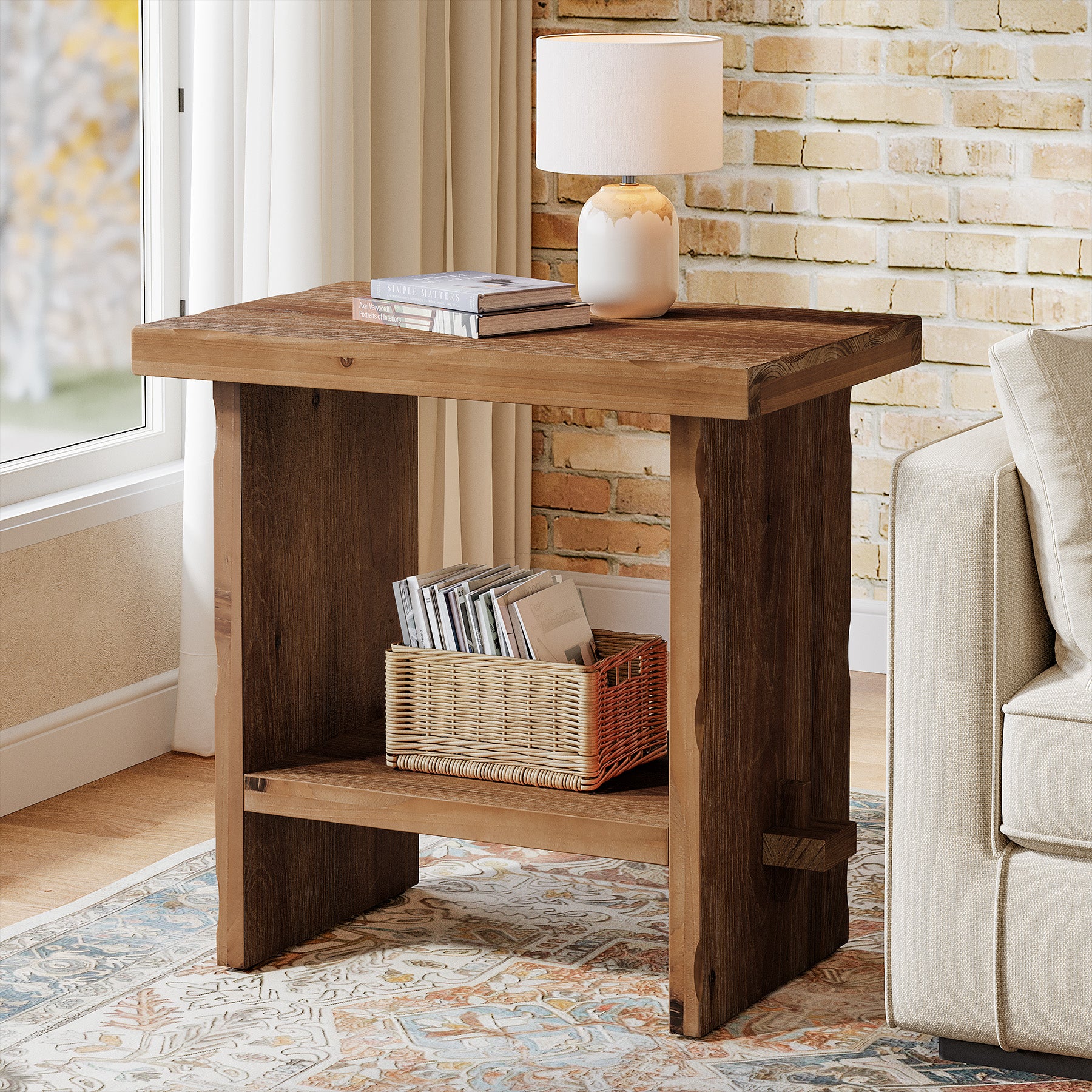 Tribesigns 23.62-Inch Solid Wood Side Table, Wooden End Table with Solid Base