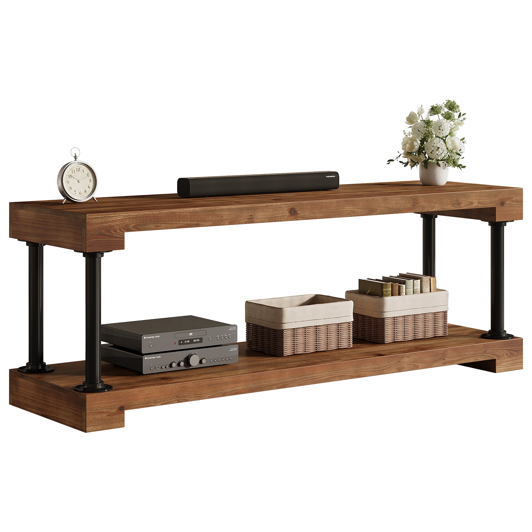 Tribesigns 63-Inch Solid Wood TV Stand, Vintage Media Console Table with Storage