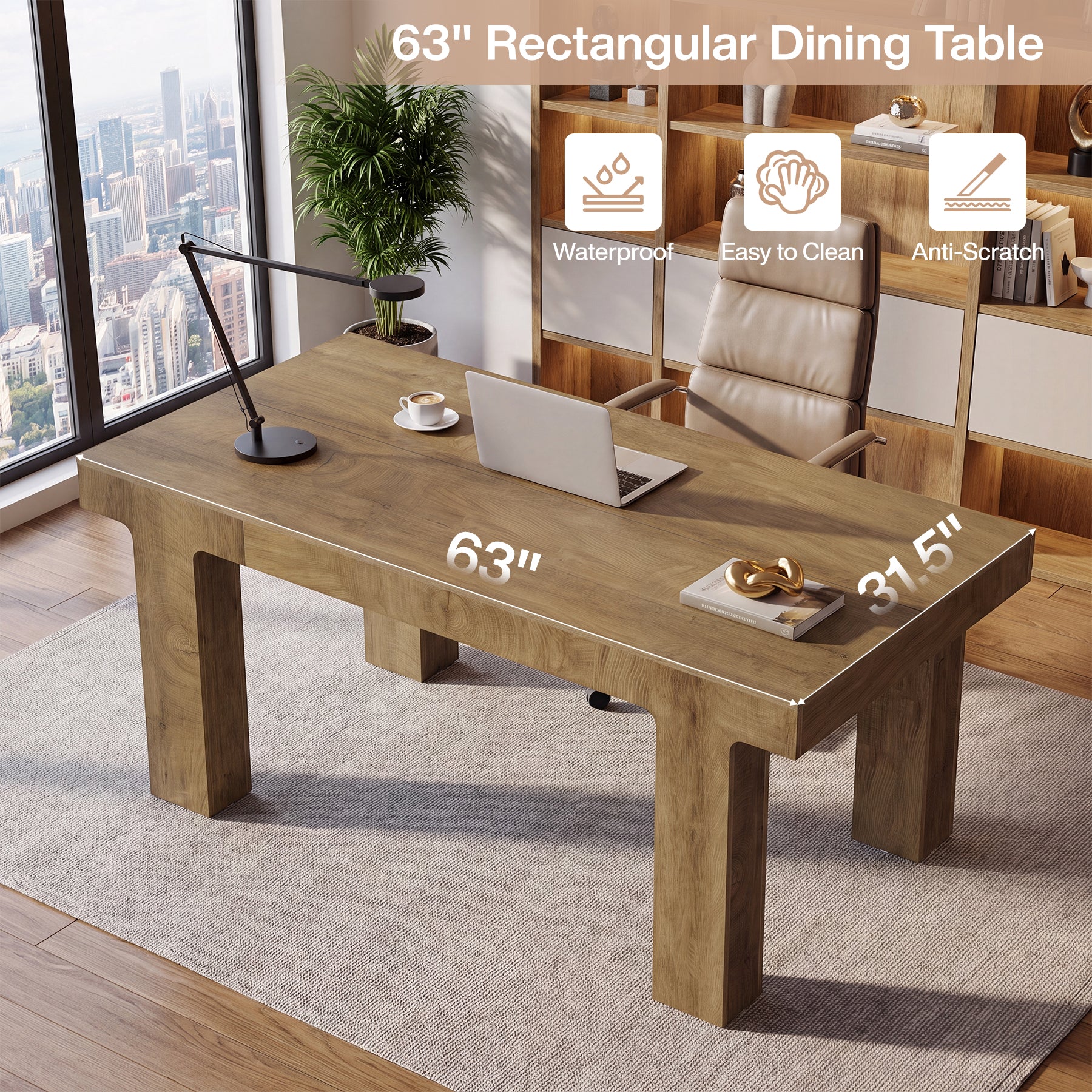 63" Executive Desk, Modern Computer Desk with Curved Edge for Home Office