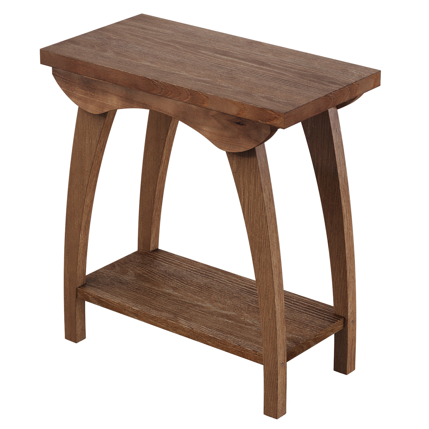 2-Tier Solid Wood End Table, Rectangle Sofa Side Table with Shelf for Living Room
