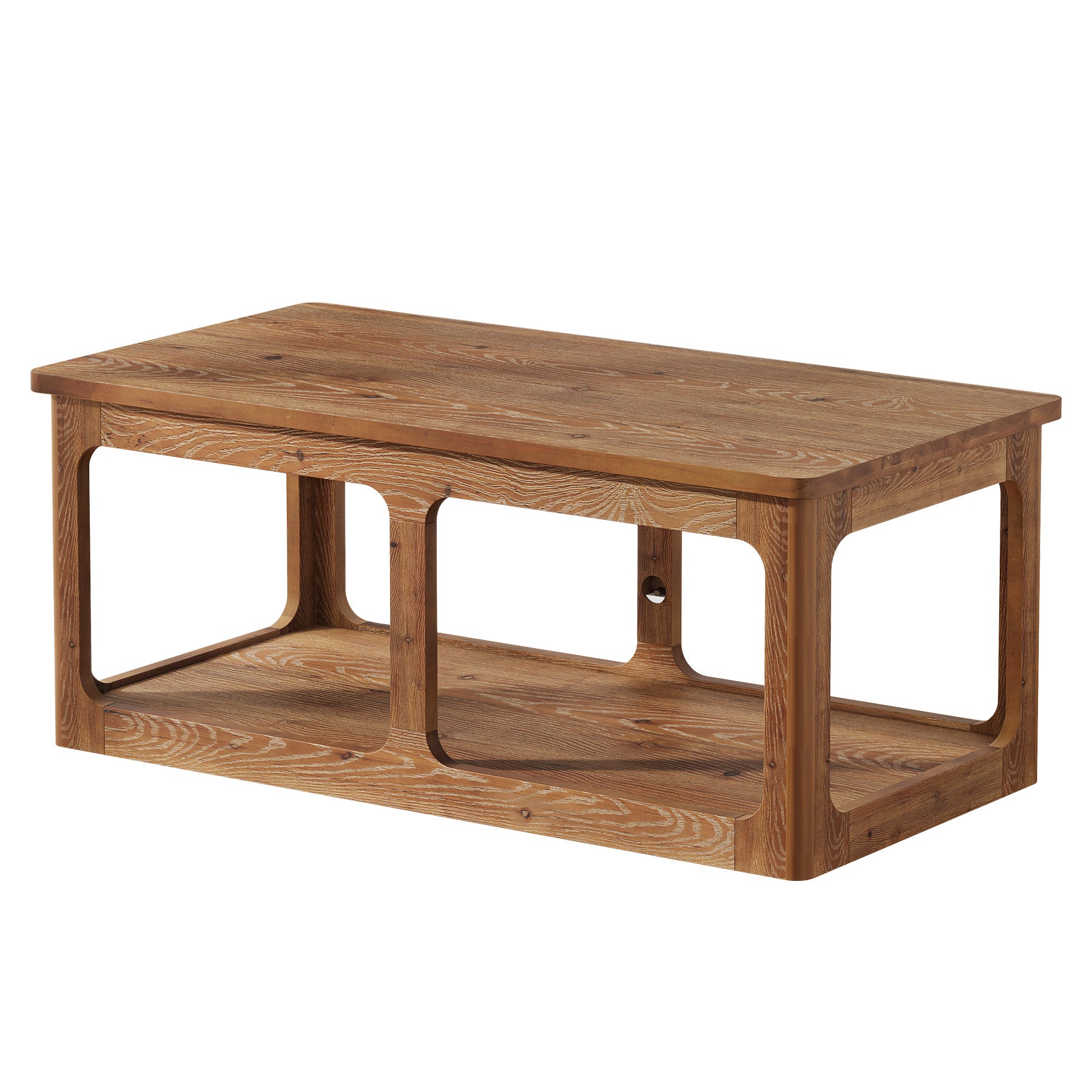 47.2" Rectangle Coffee Table, 2-Tier Solid Wood Center Table Cocktail Tea Table