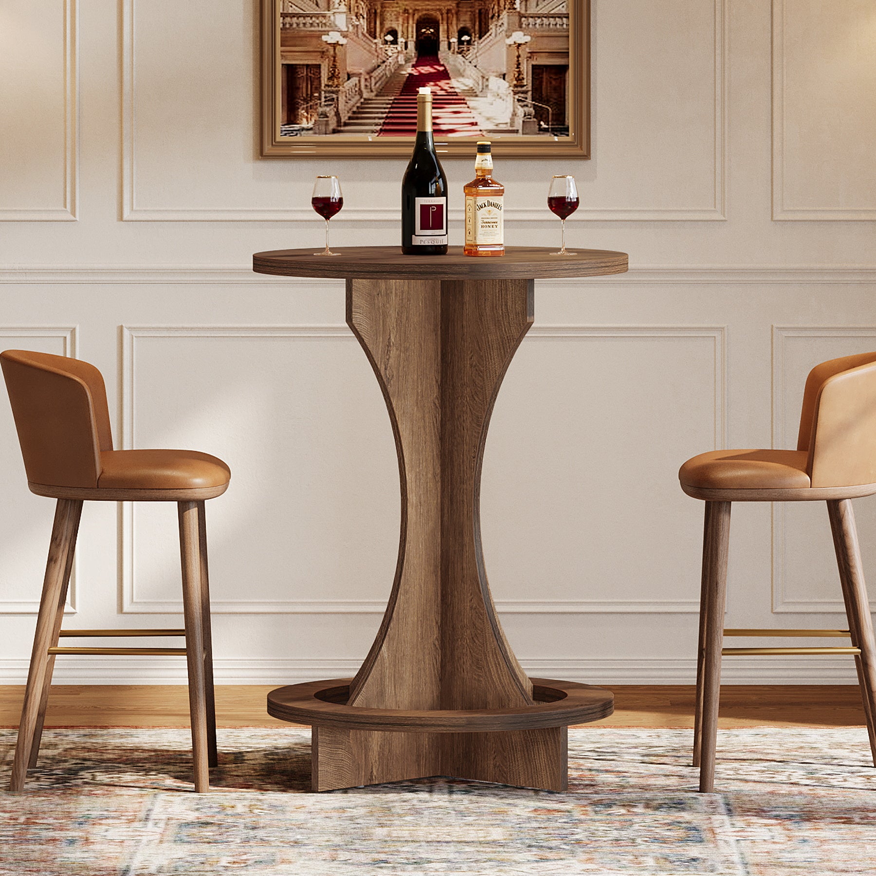 Round Bar Table, 35.4" Tall Bistro Pub Table with Curved Base