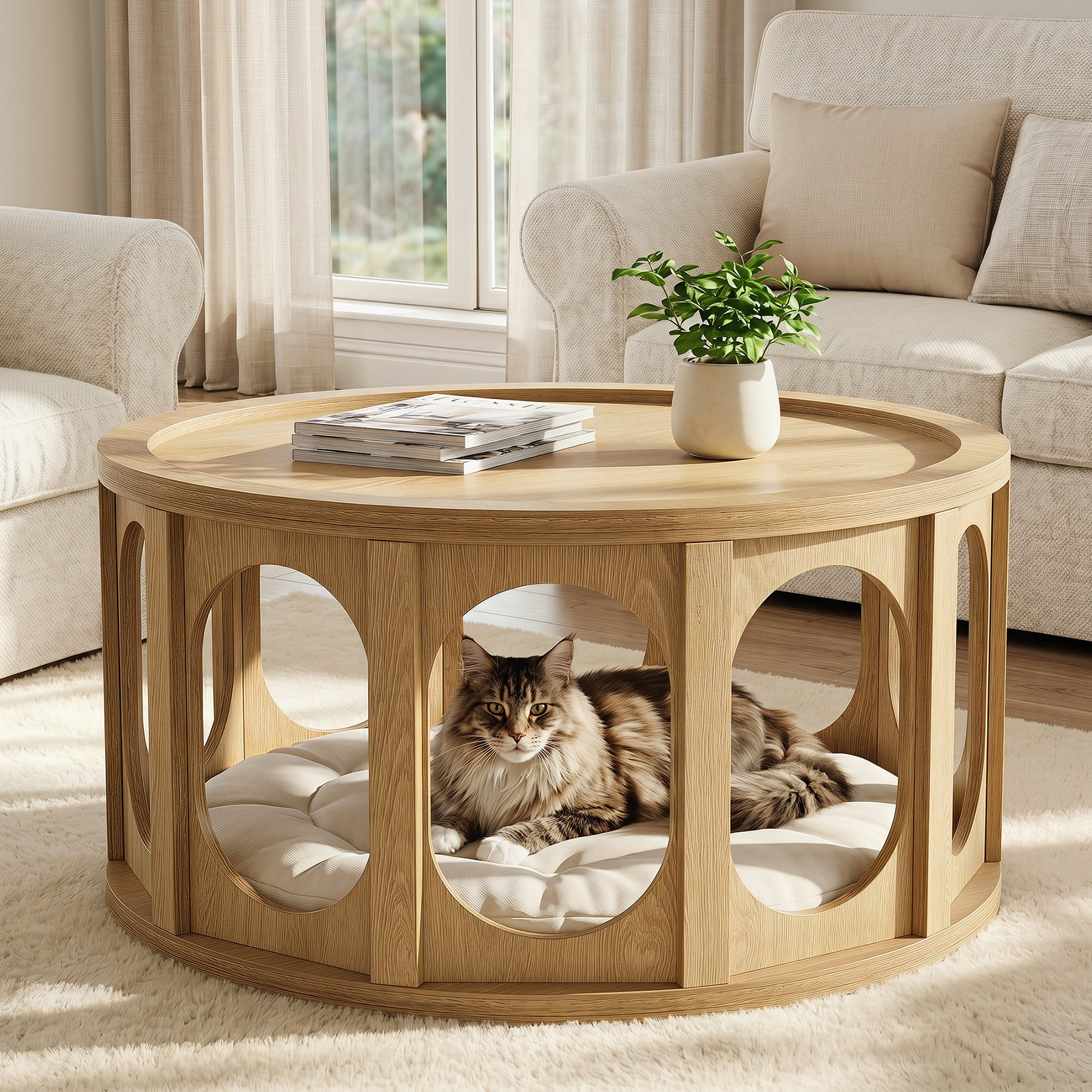 Round Coffee Table with Tray-Style Top