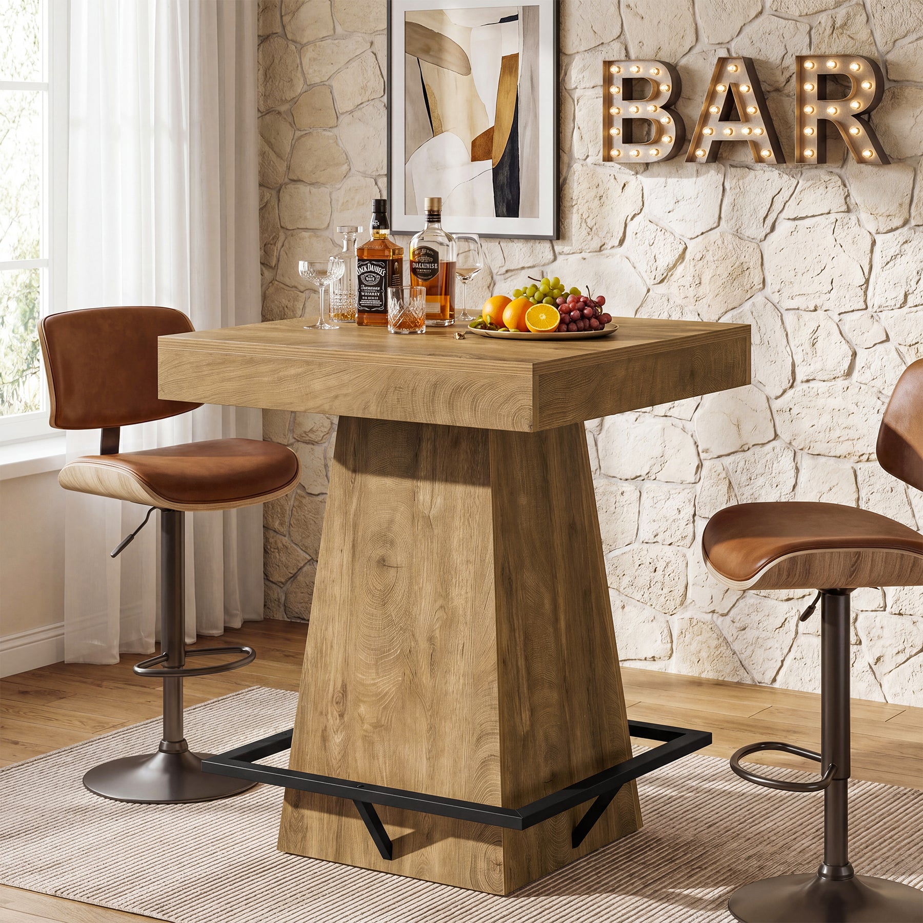 Tribesigns 37.4" Square Bar Table, Pub Table with Footrest for Dining Room