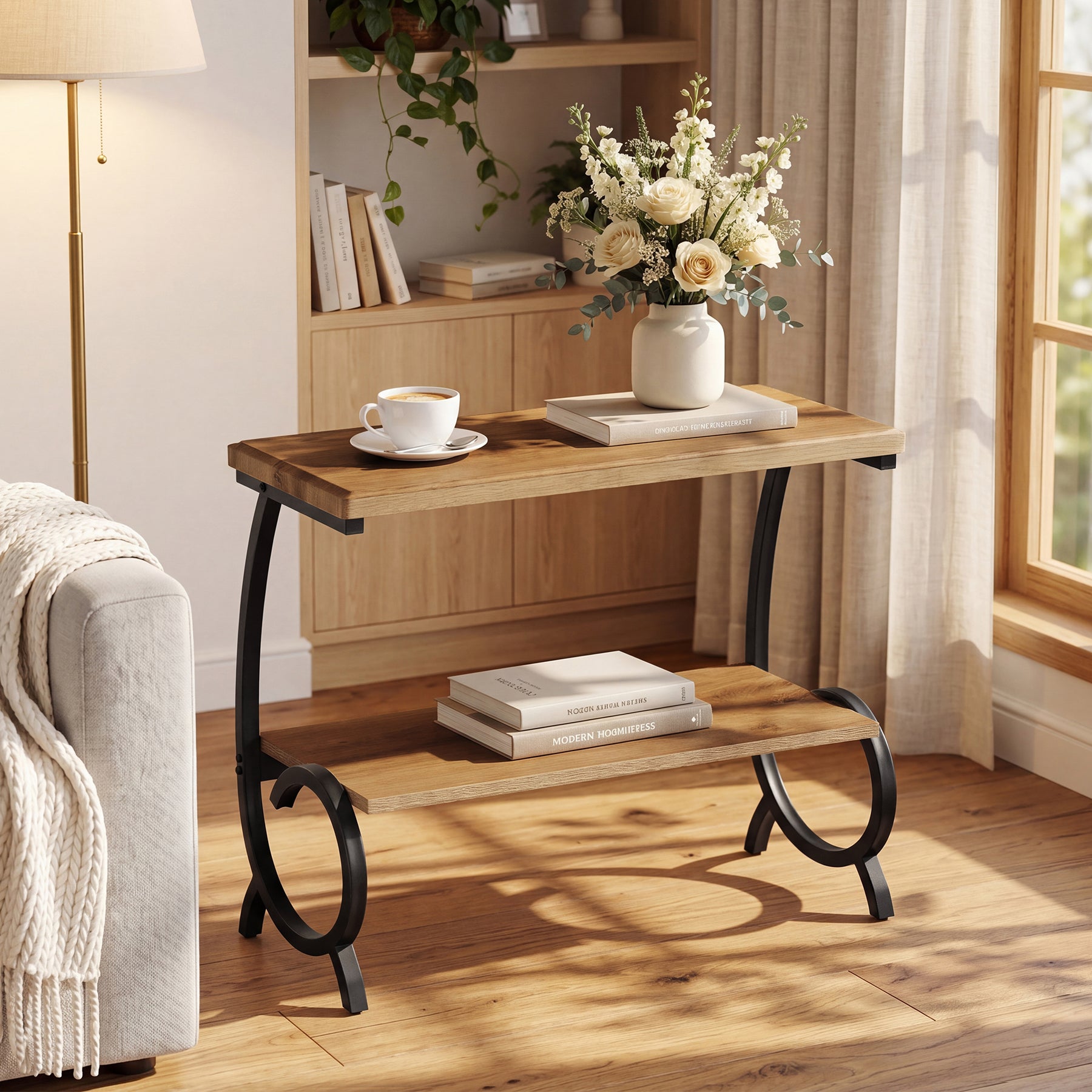 Tribesigns 2-Tier End Table, J-Shaped Side Table for Living Room