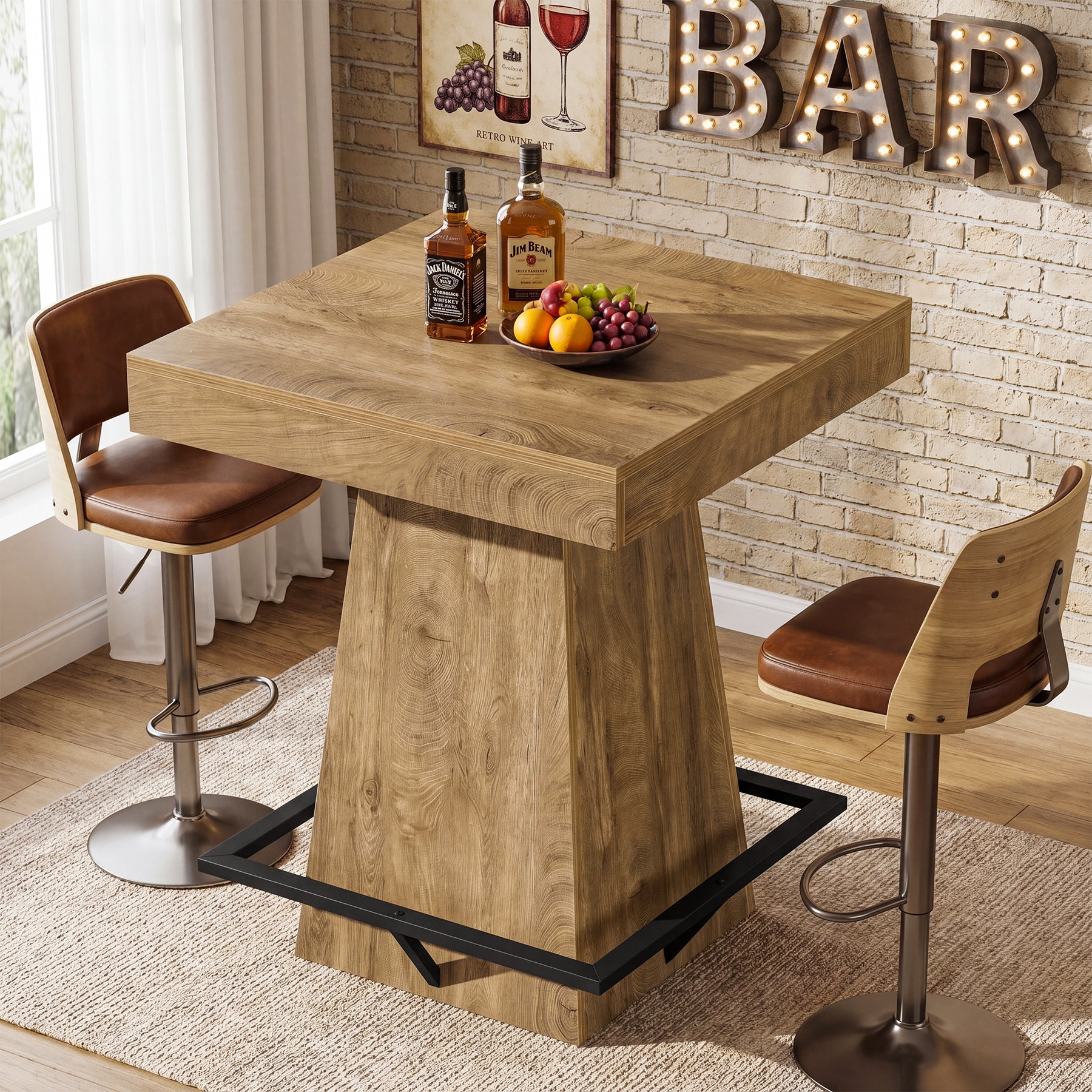 Tribesigns 37.4" Square Bar Table, Pub Table with Footrest for Dining Room